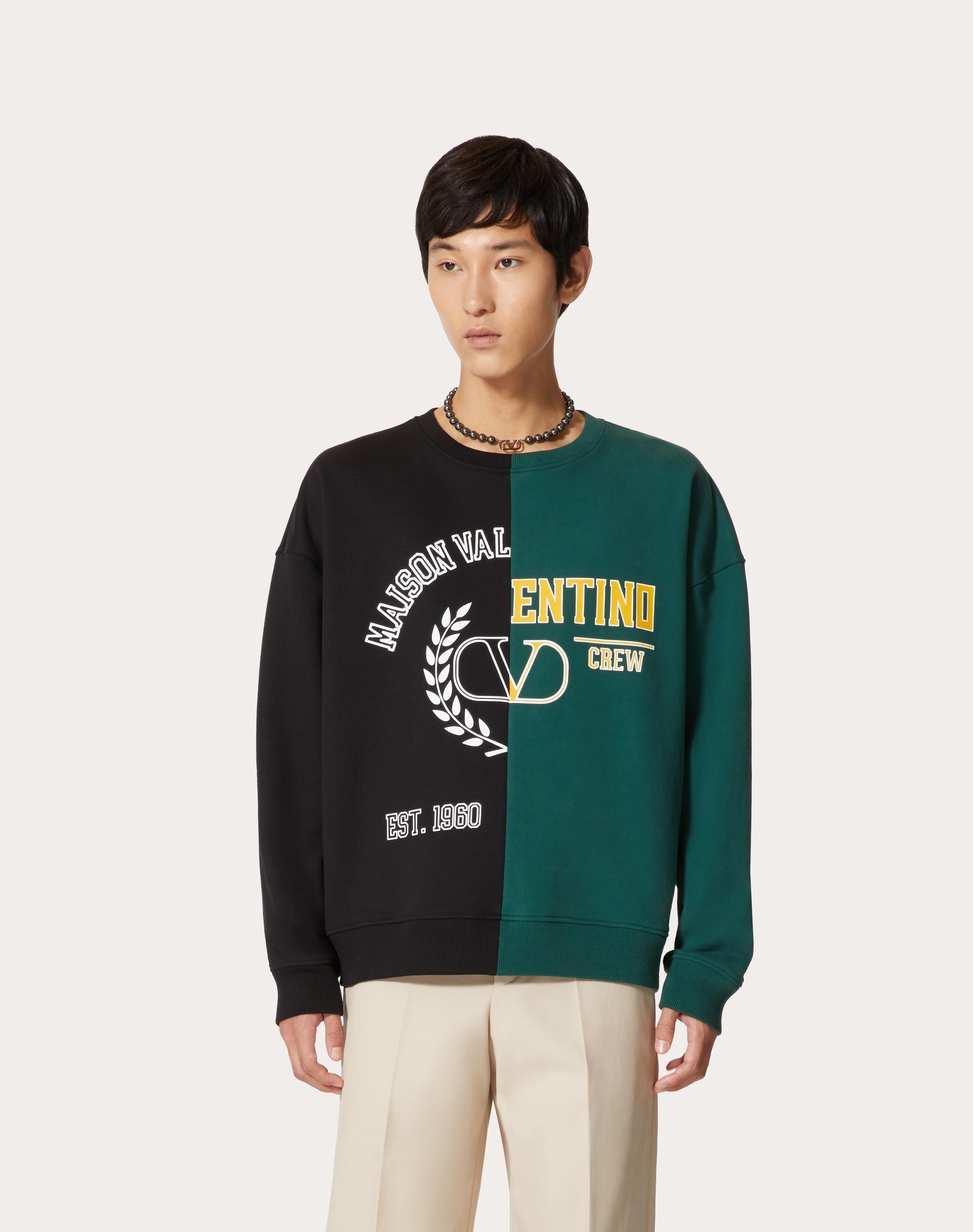 COTTON CREWNECK SWEATSHIRT WITH MAISON VALENTINO AND VALENTINO V CREW PRINT - 3