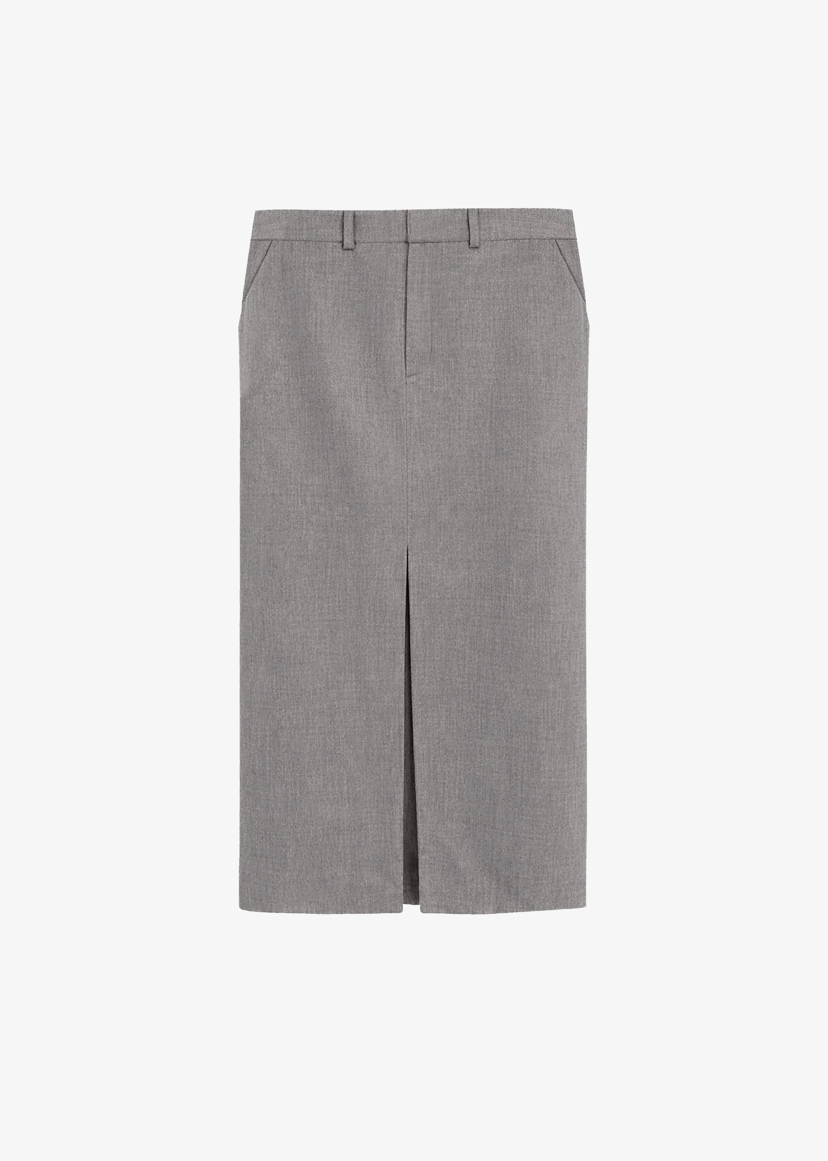 Maybelle Wool Front Slit Pencil Skirt - Light Taupe Melange - 1