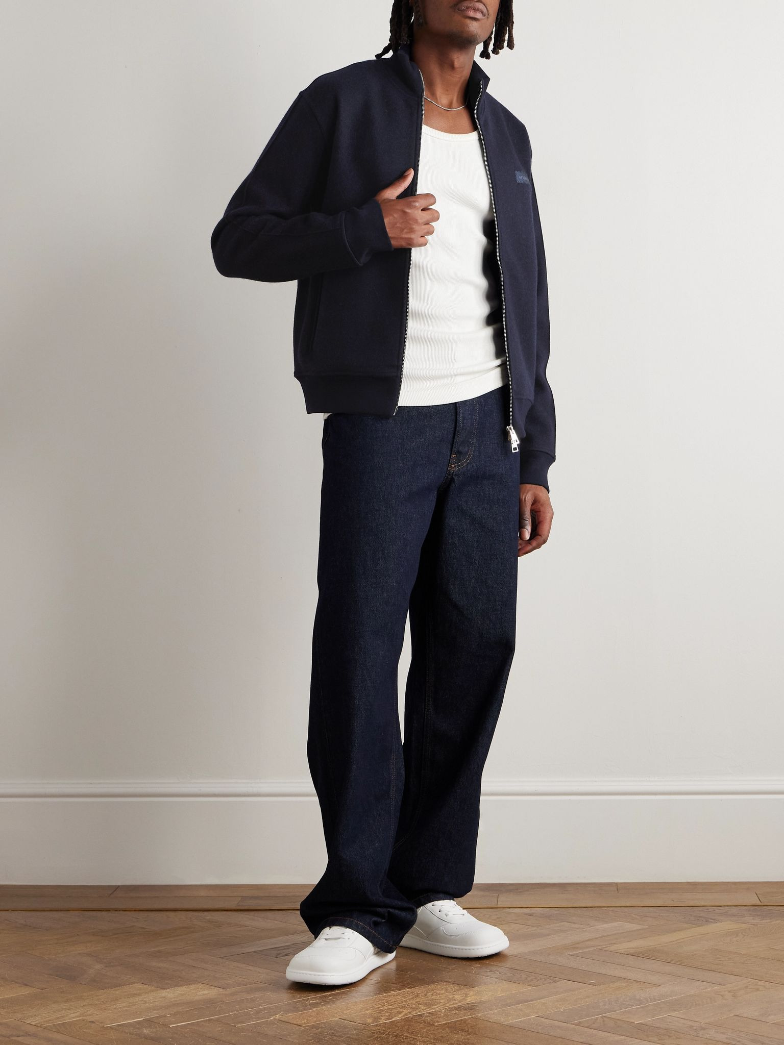 Logo-Appliquéd Wool-Blend Track Jacket Navy - 2