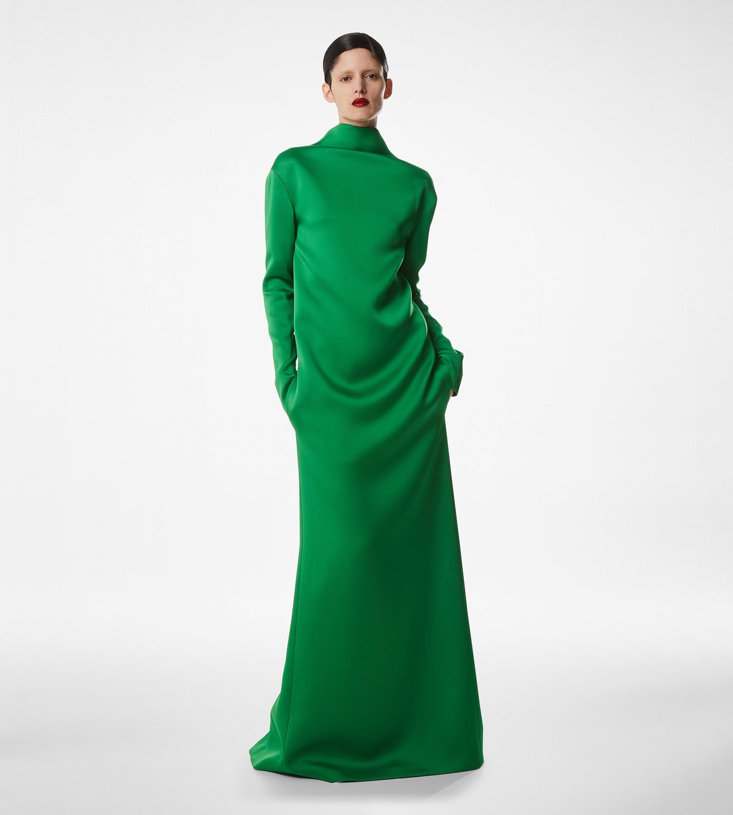 SHINY CREPE MOCK NECK COLUMN EVENING DRESS - 3