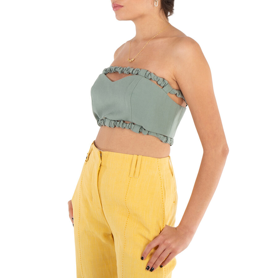 Ganni Ladies Green Bay Suiting Strapless Crop Top - 4