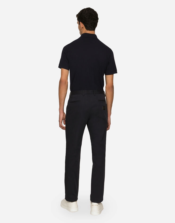 Stretch cotton pants with branded tag - 3