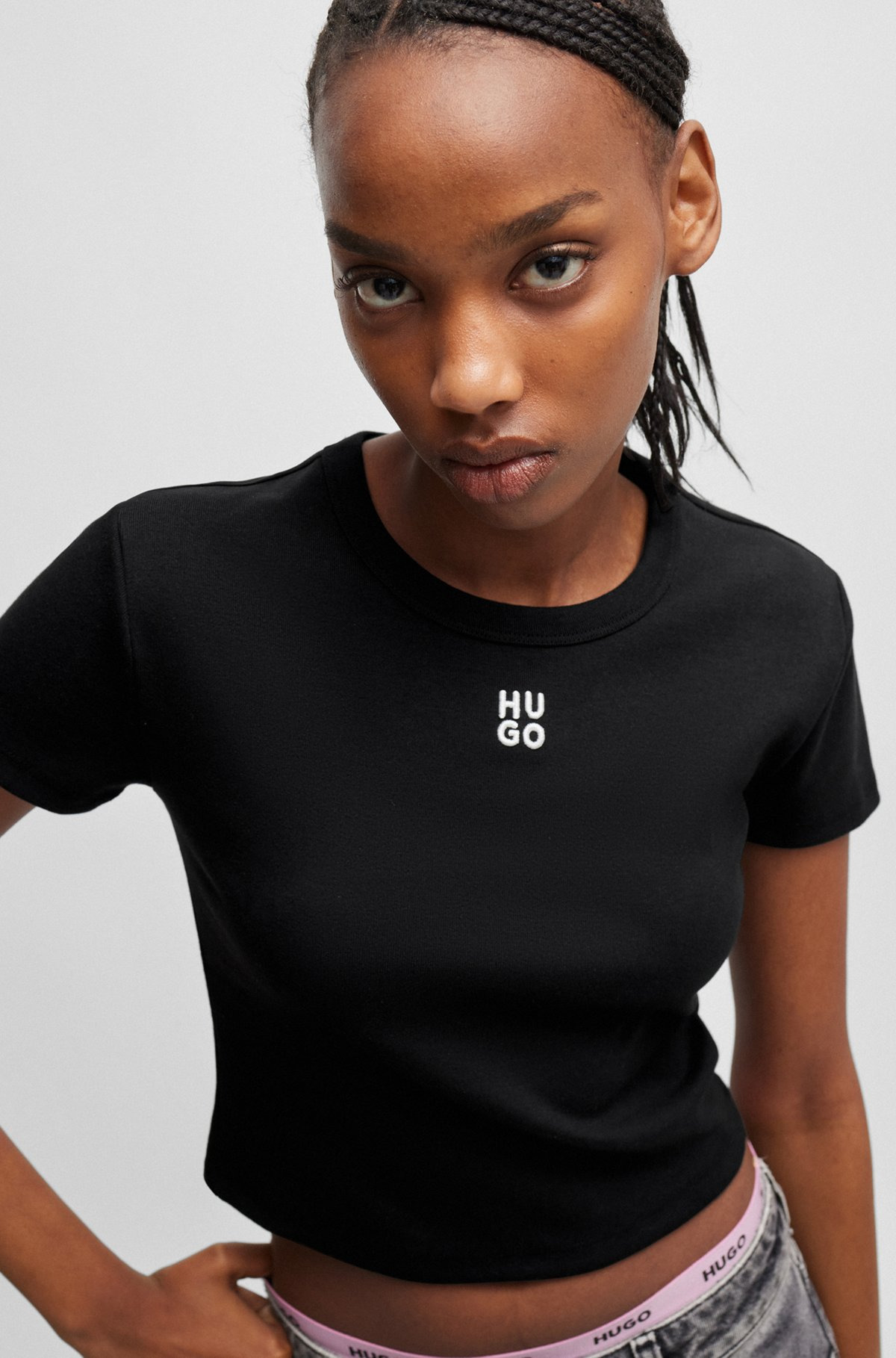 CROPPED SLIM-FIT T-SHIRT WITH STACKED LOGO - 5