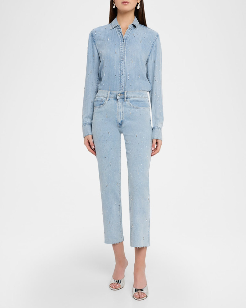 GENERATION LOVE Marcello Embellished Denim Button-Front Shirt outlook