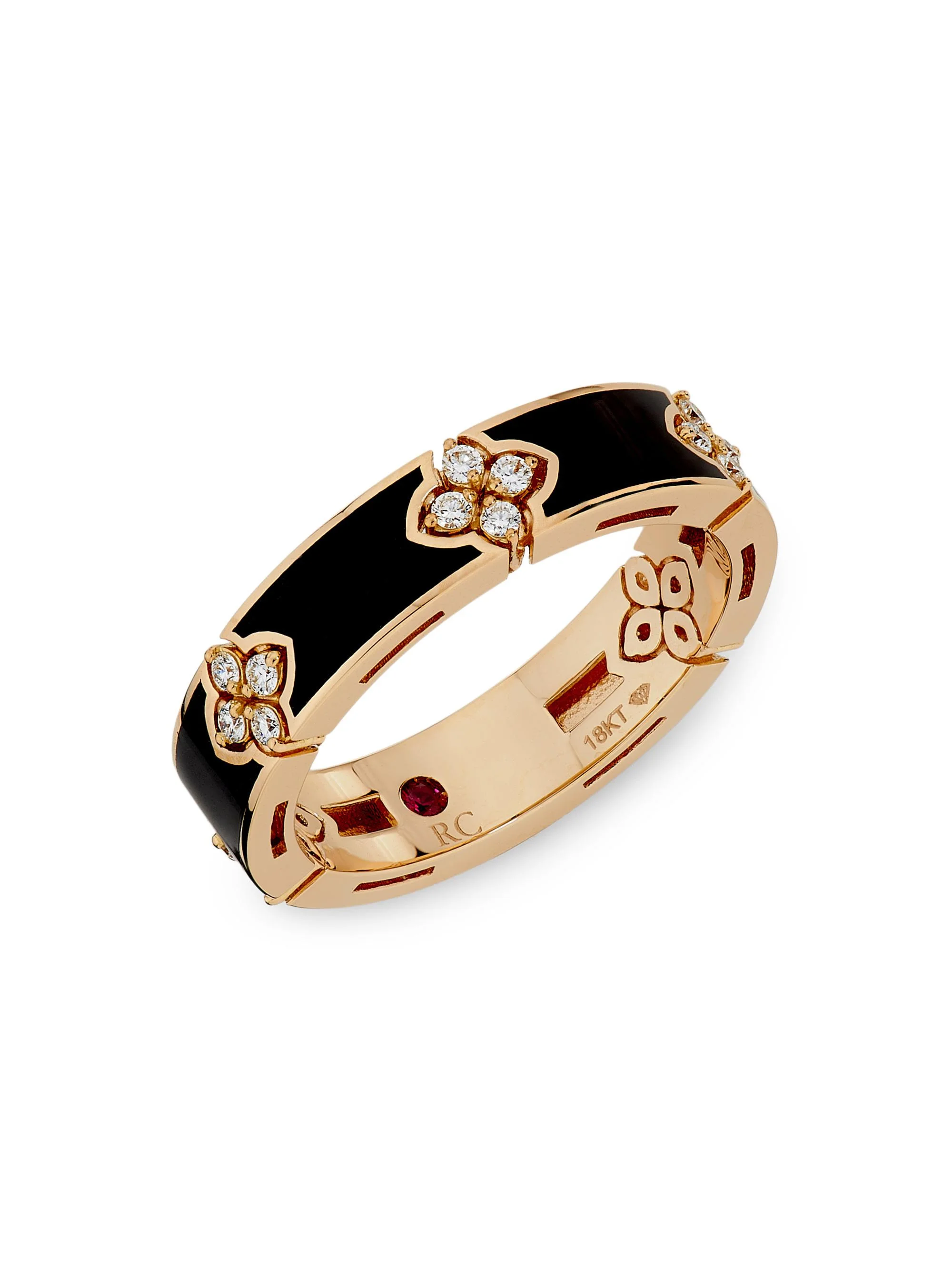 Women's Love In Verona 18K Rose Gold, Enamel & 0.14 TCW Diamond Band - Black - 1
