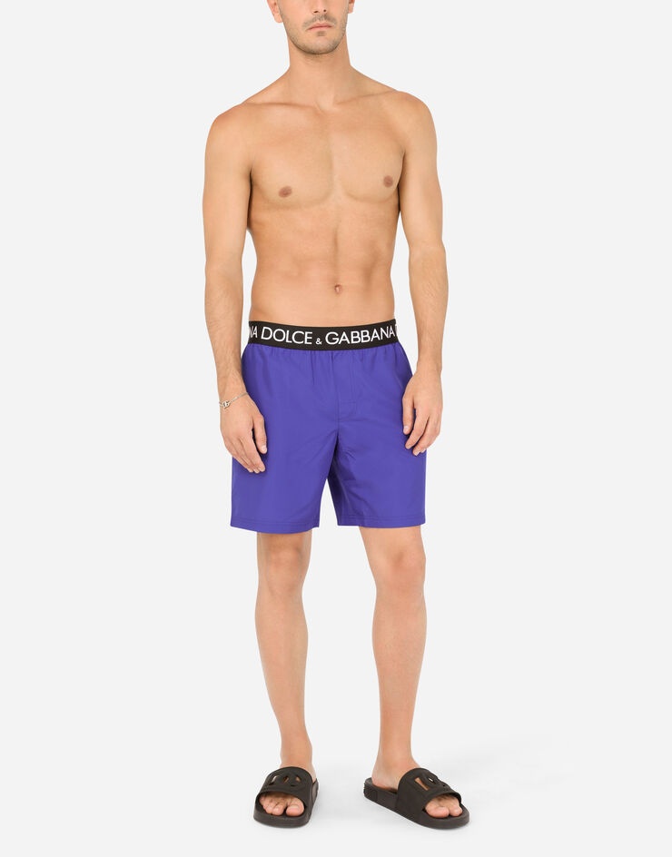 Mid-length swim trunks with branded stretch waistband - 2