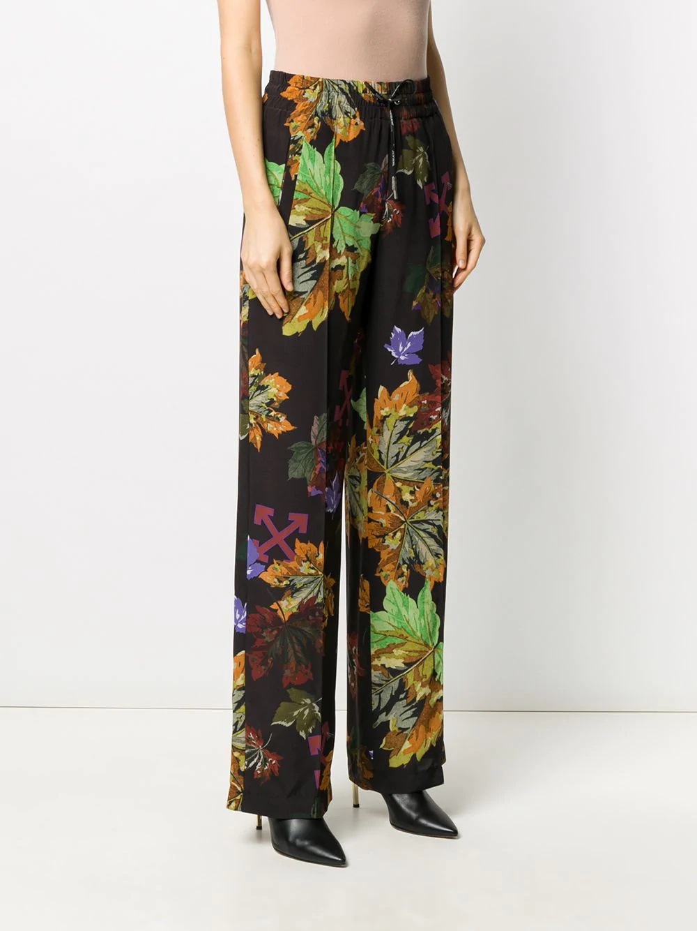 Arrows leaf-print wide-leg trousers - 3