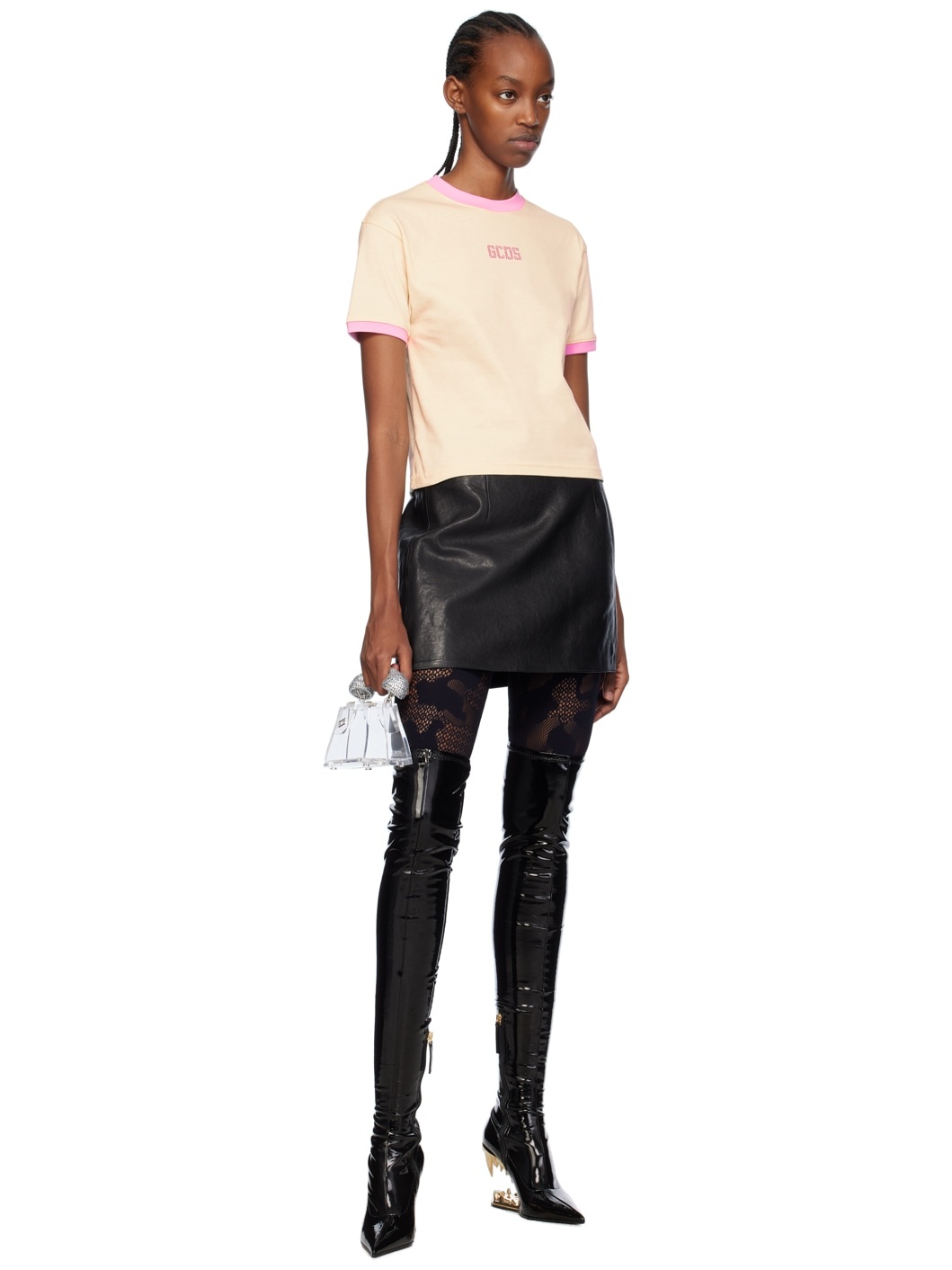 Black Hoop Leather Miniskirt - 5