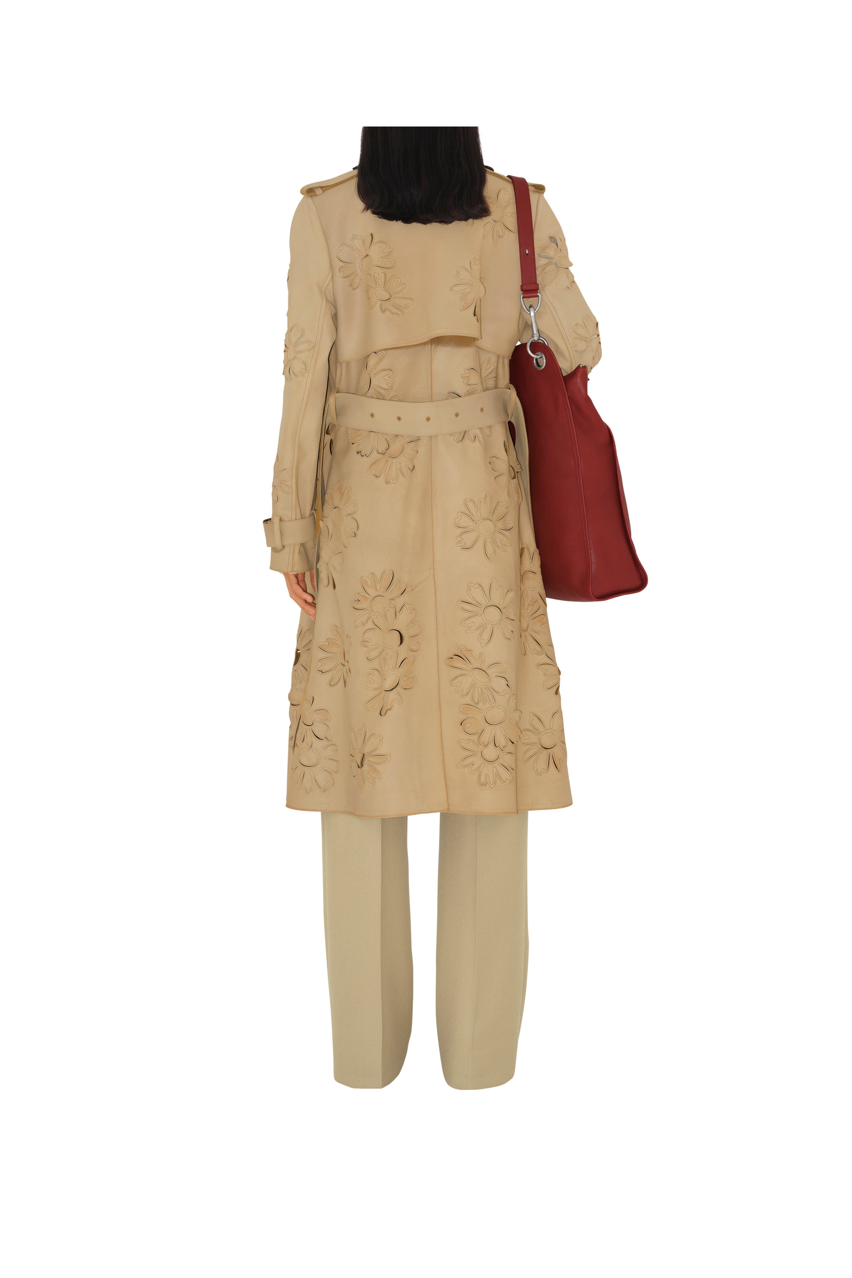 burberry Long Cutout Daisy Suede Trench Coat in Tan at Nordstrom - 4