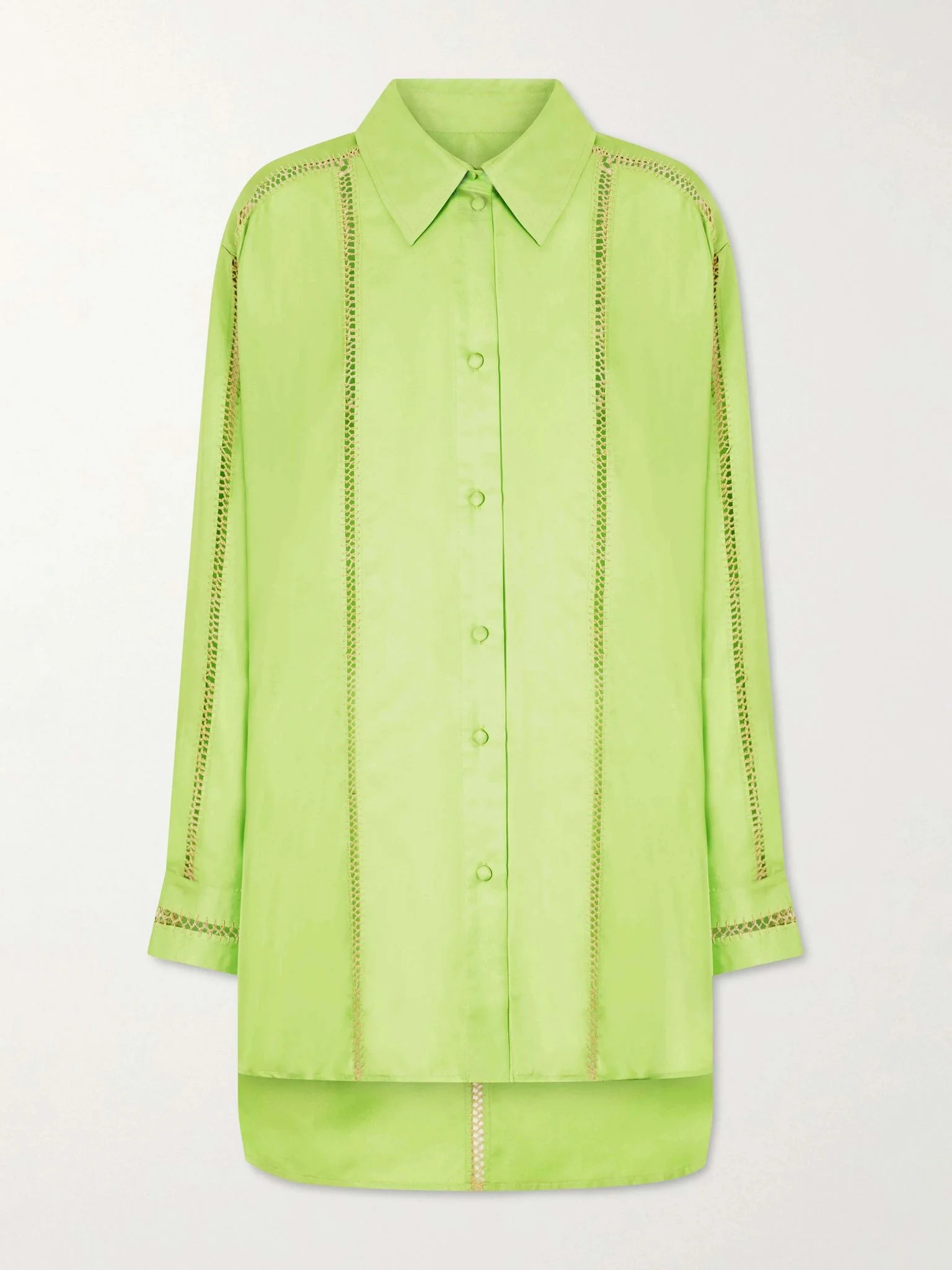 Bridgetown embroidered silk-satin shirt Lime green - 1