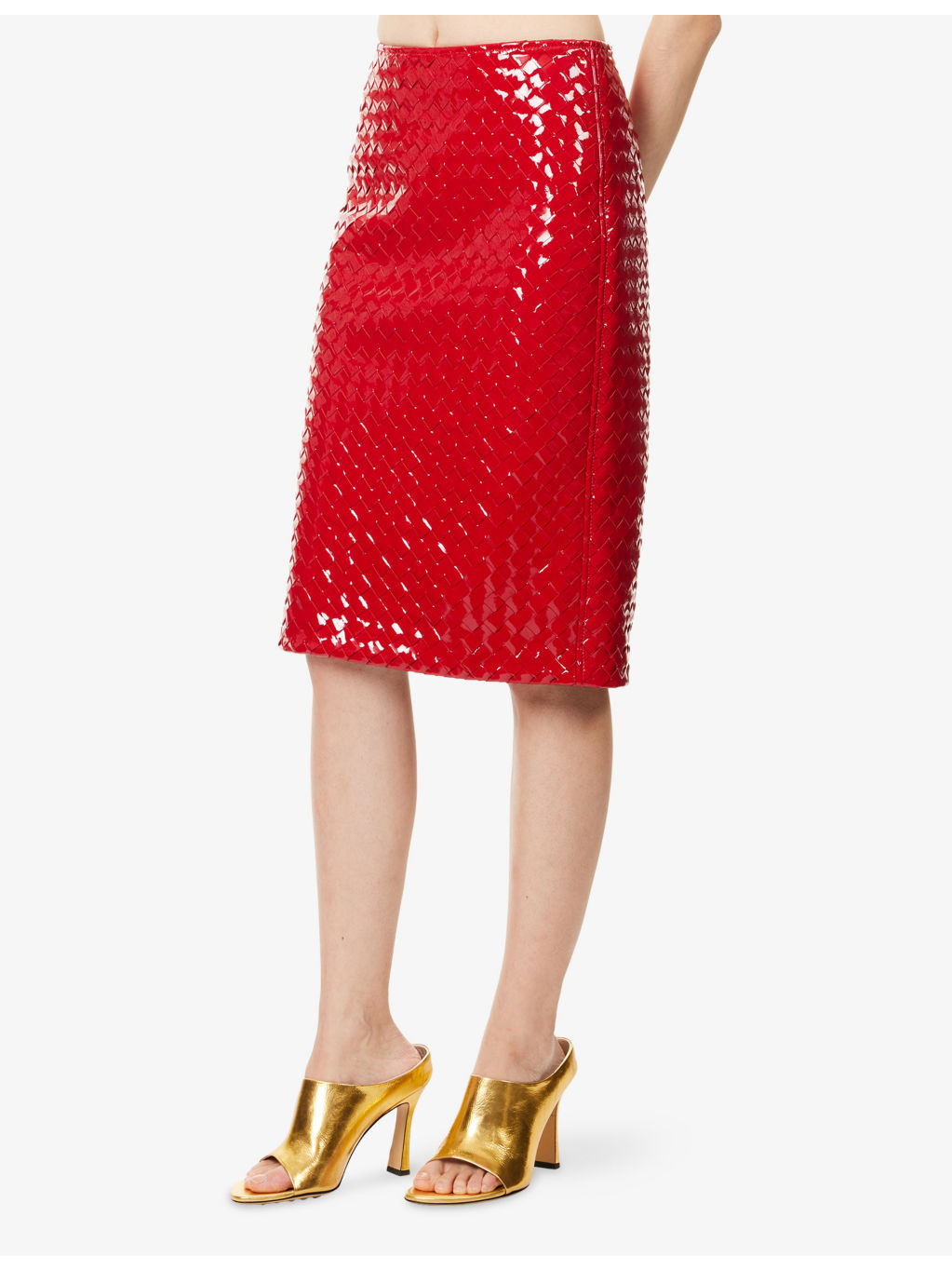 Intrecciato Leather Midi Skirt - 3