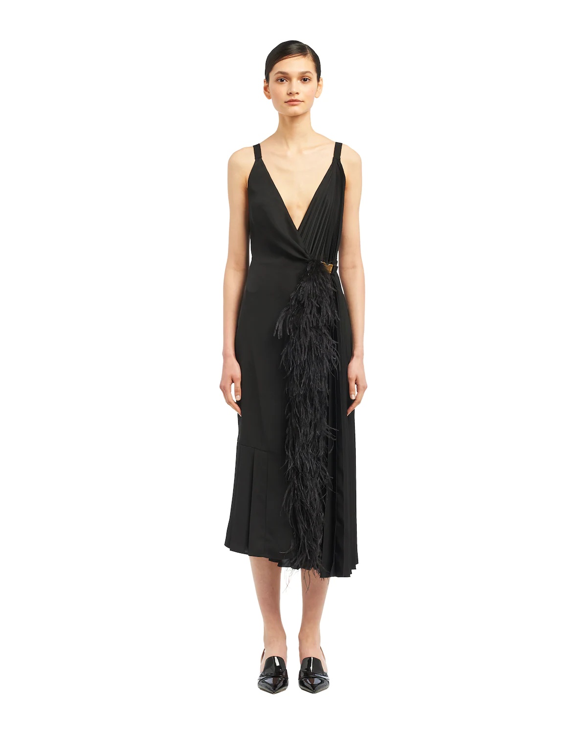 Fluid twill dress with feathers - 2