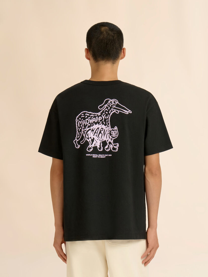 MARNI + MADHAPPY BLACK COTTON T-SHIRT WITH ANIMAL PRINT - 3