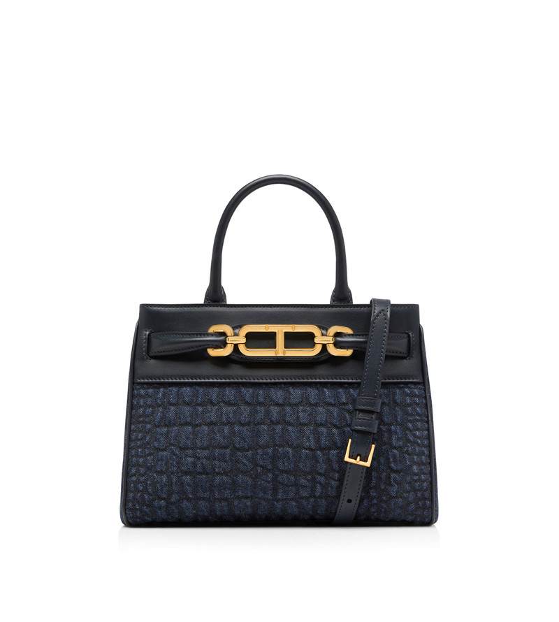 CROC-EFFECT QUILTED DENIM WHITNEY SMALL TOP HANDLE 1