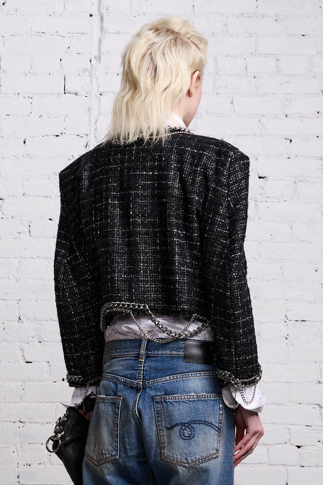 SQUARE SHOULDER JACKET - BLACK TWEED - 4