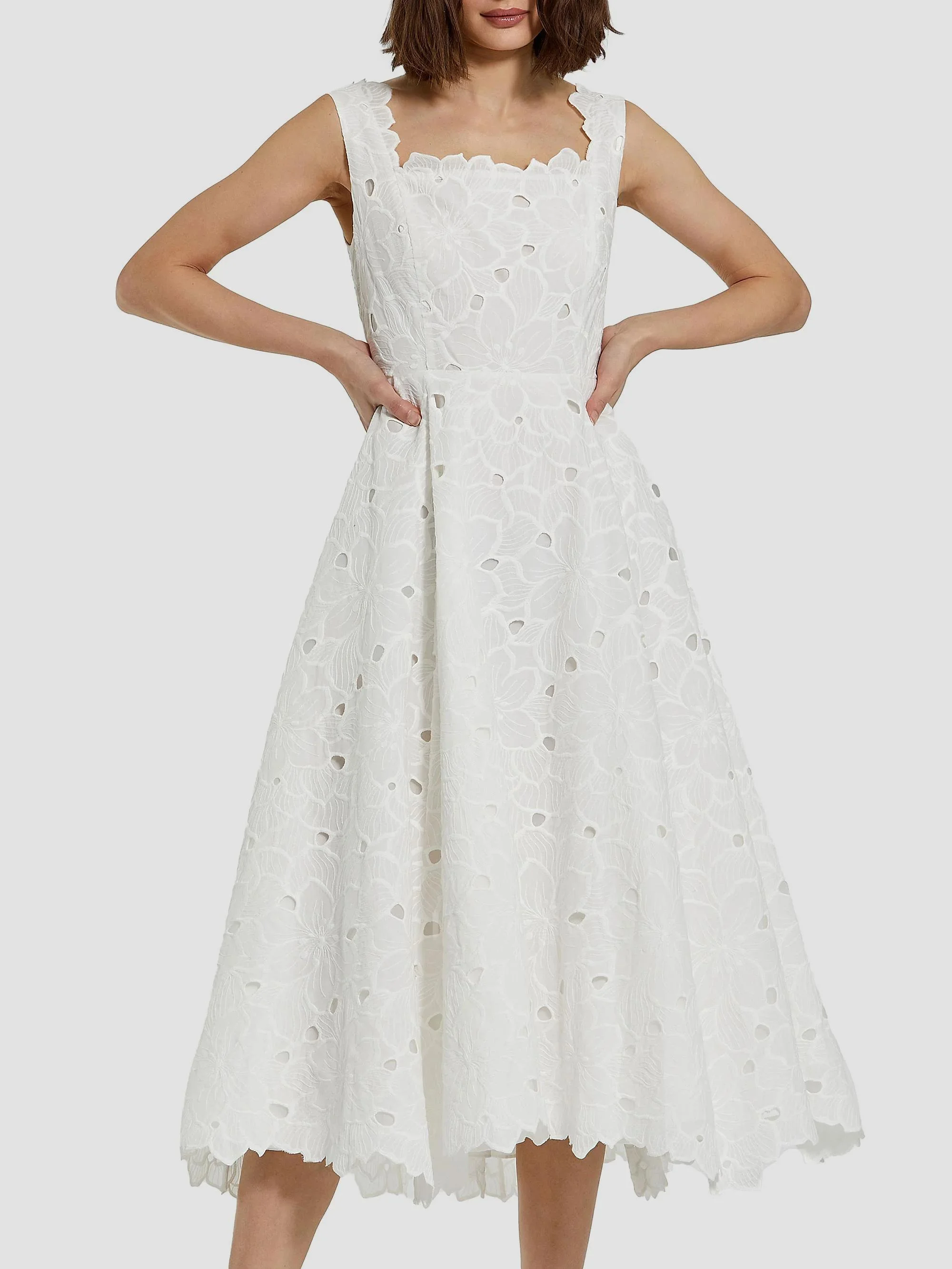 Women's Embroidered Floral Midi-Dress - White - 1