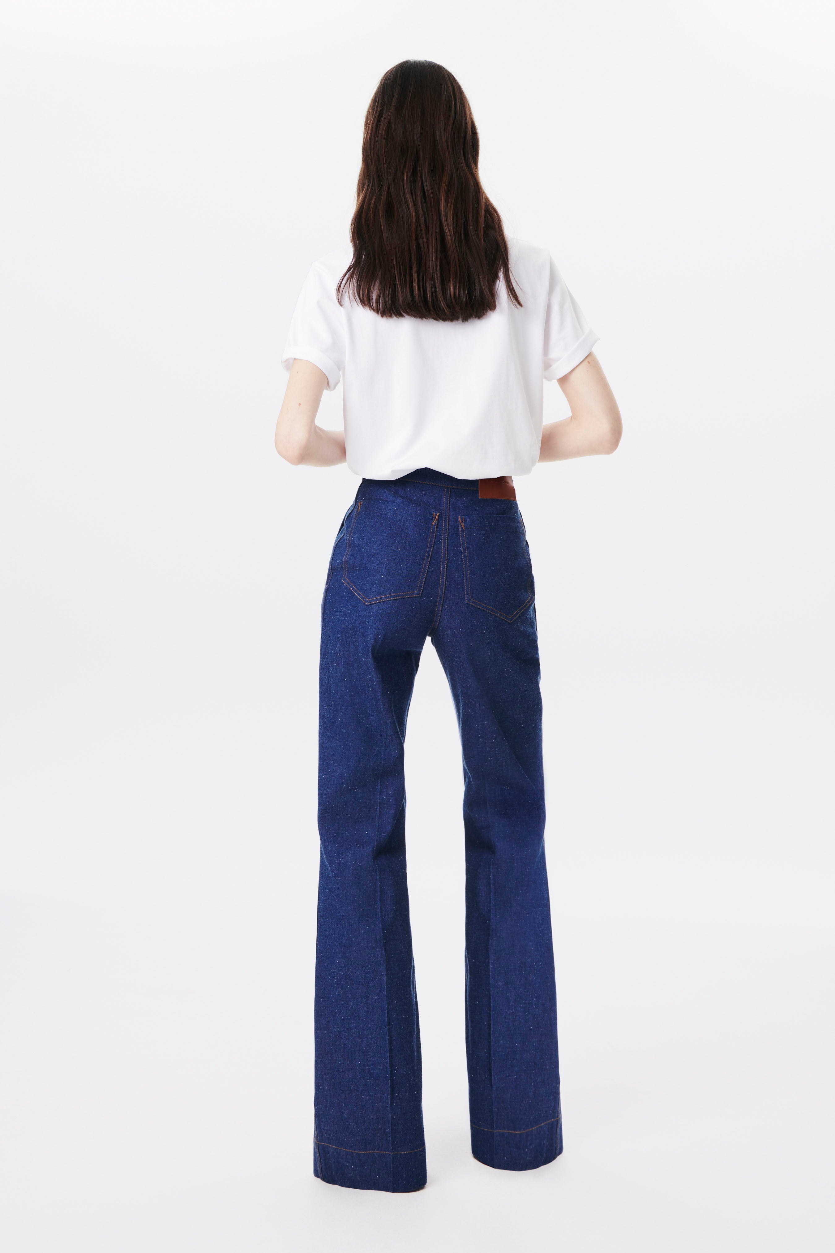 Zip Detail Flare Jean in Serge Blue - 5