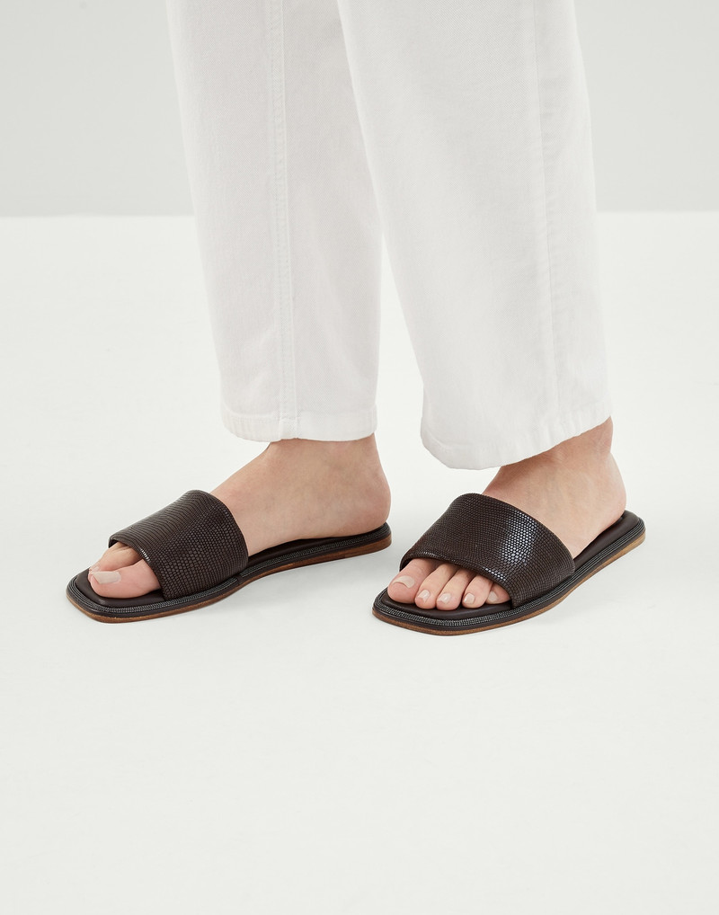 Brunello Cucinelli Lizard print leather flats with shiny welt outlook