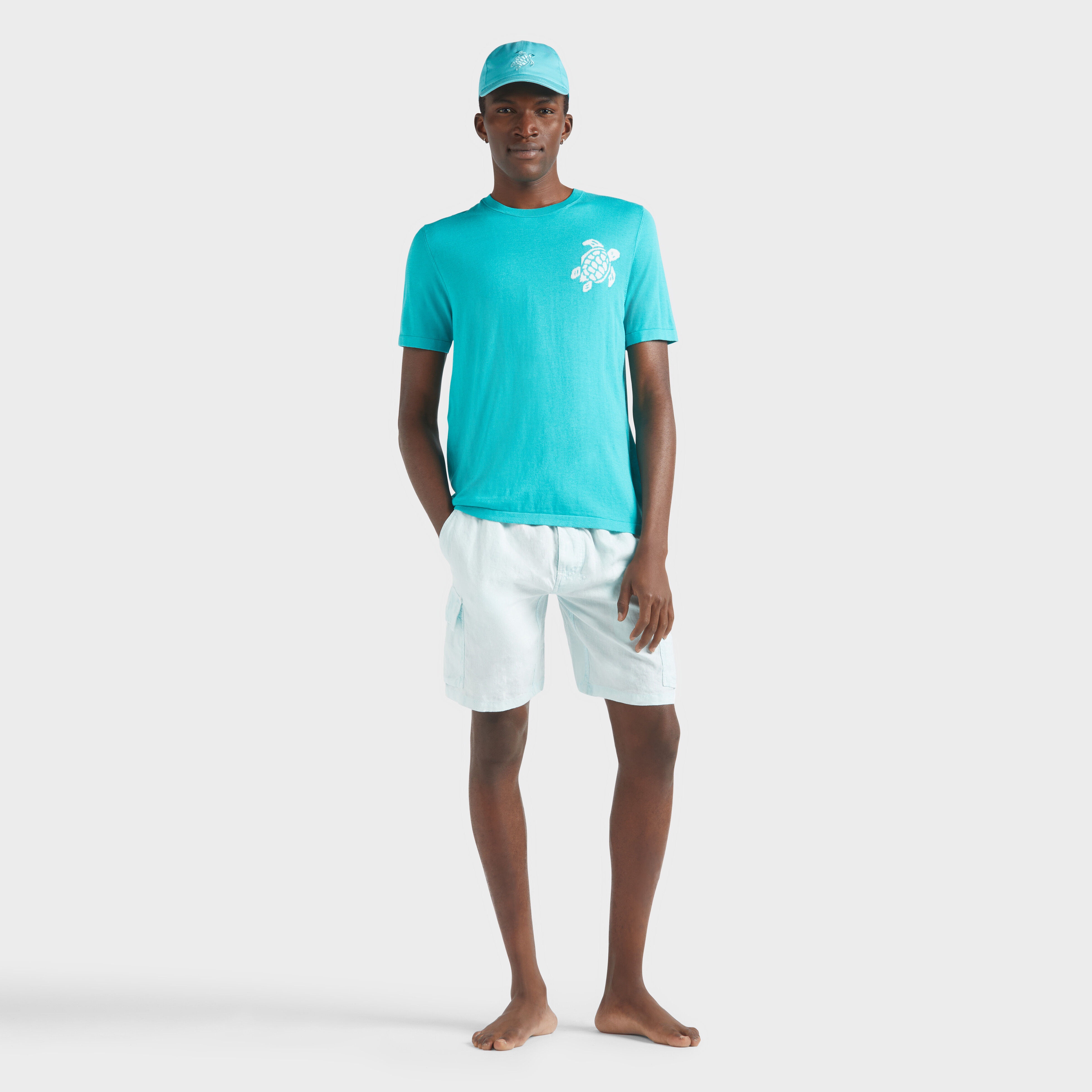 Men Linen Bermuda Shorts Cargo Pockets Natural Dye - 6