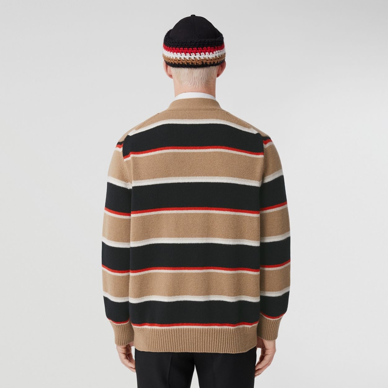 Embroidered Logo Stripe Wool Cashmere Cardigan - 4