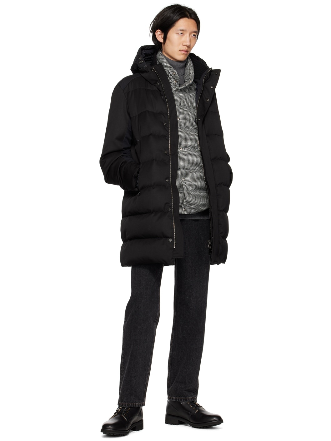 Black Quilted Down Coat - 5