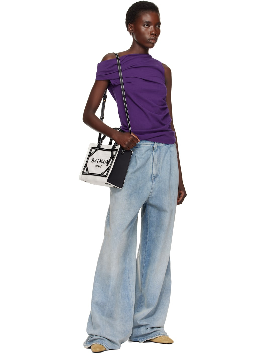 Gray & Black Small Raffia B-Army Tote - 4
