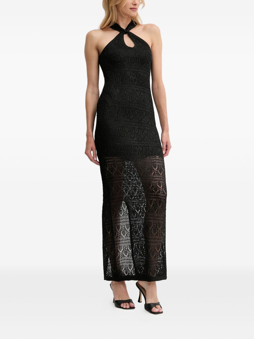 halter-neck open-knit maxi dress - 2