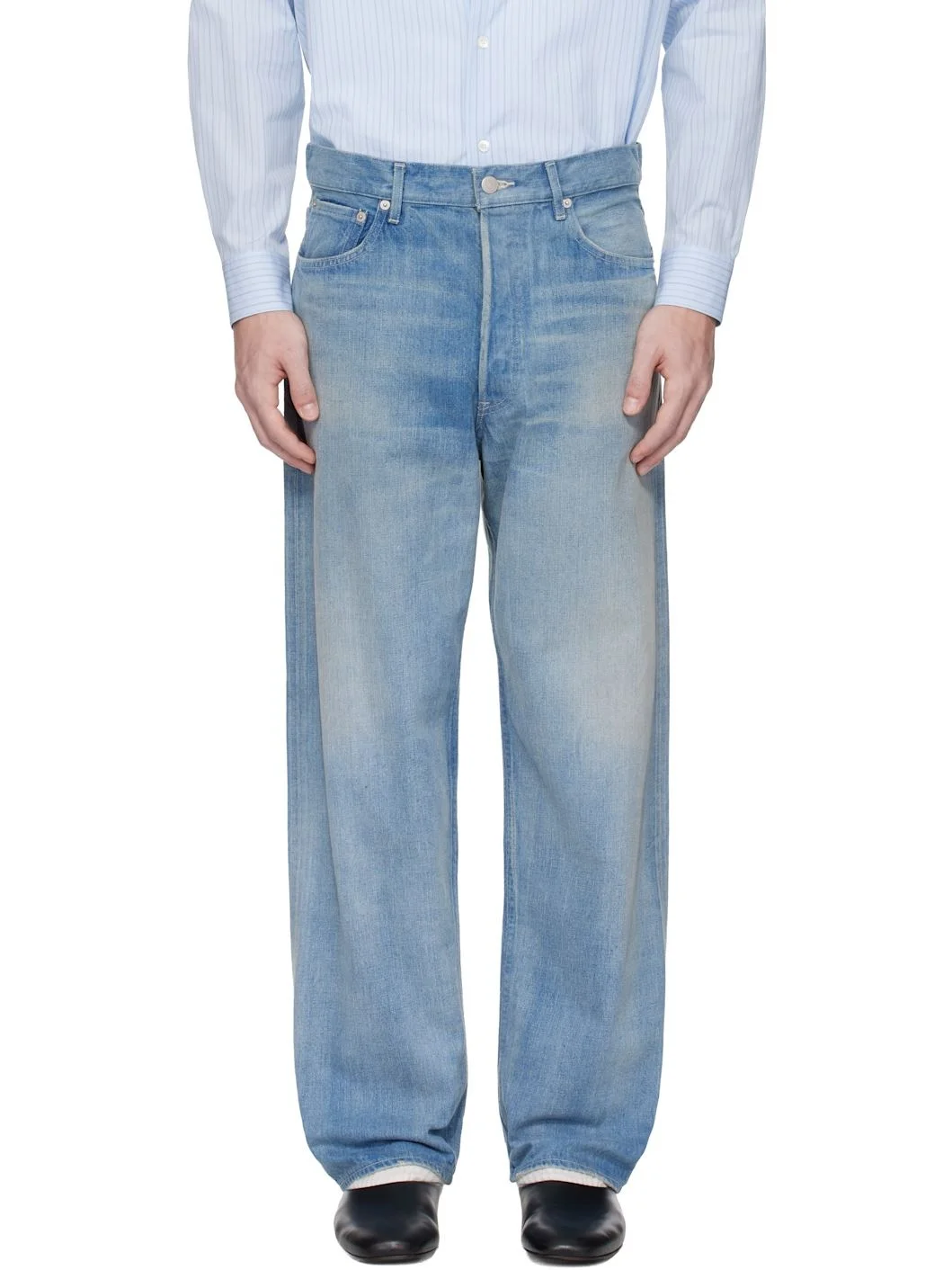 Blue Selvedge Faded Light Wide Jeans - 1