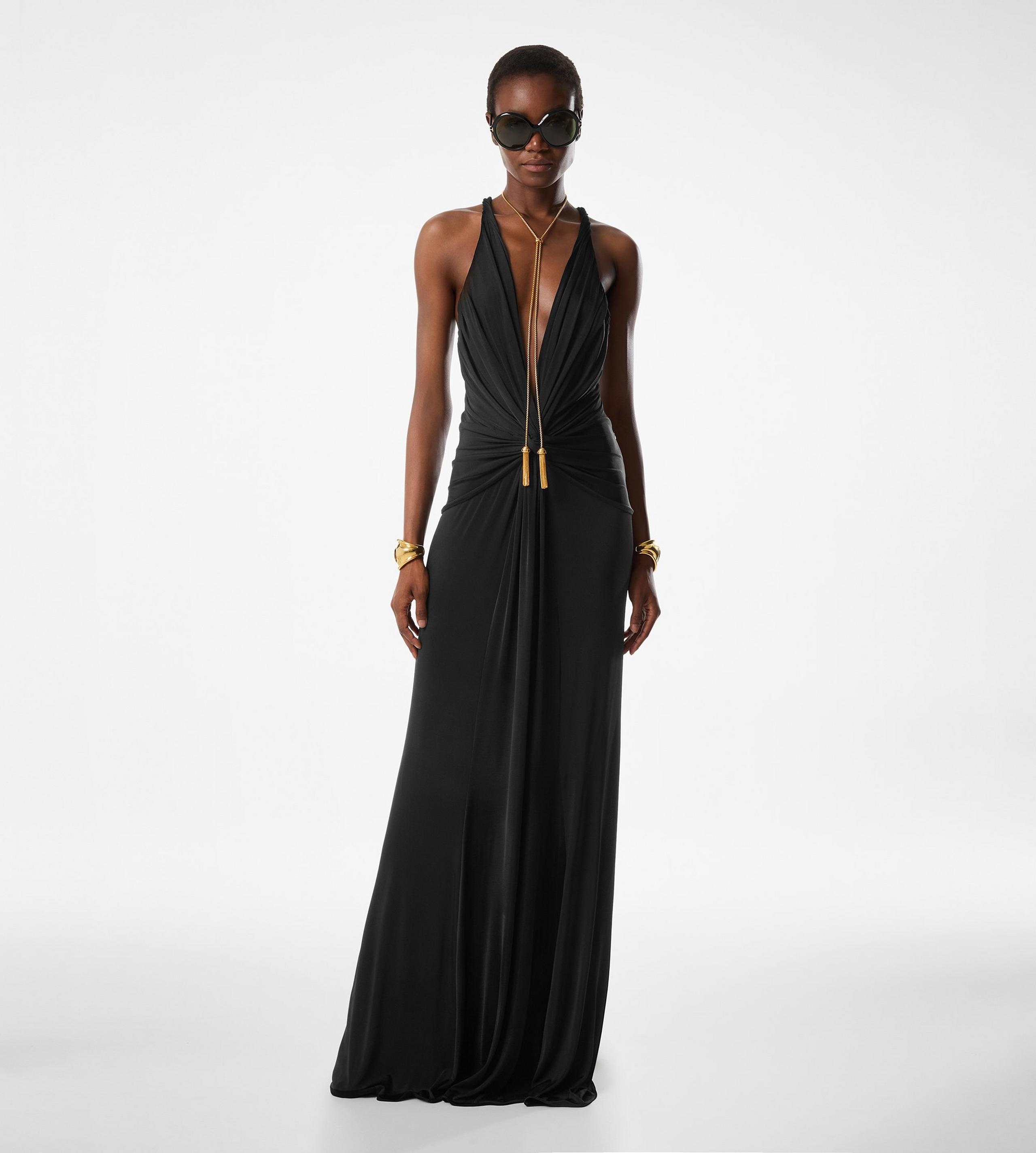 V-NECK CRISS-CROSS EVENING DRESS - 3