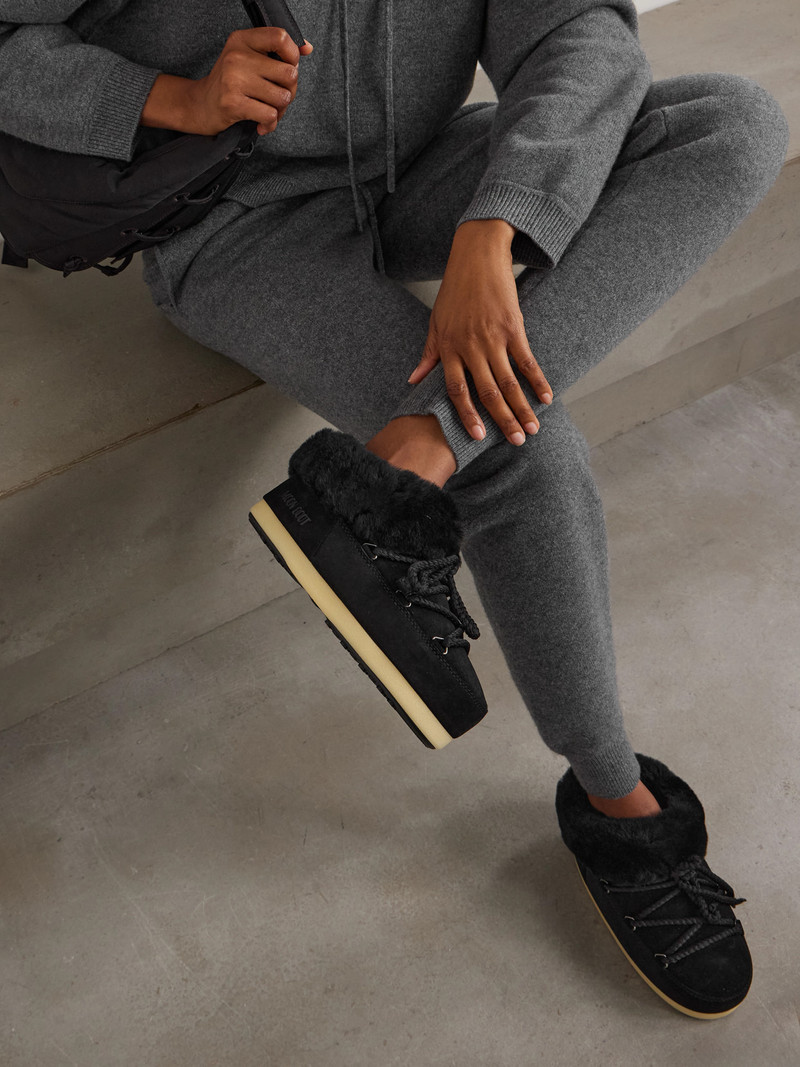 MOON BOOT Evx Shearling-trimmed Suede Mules outlook