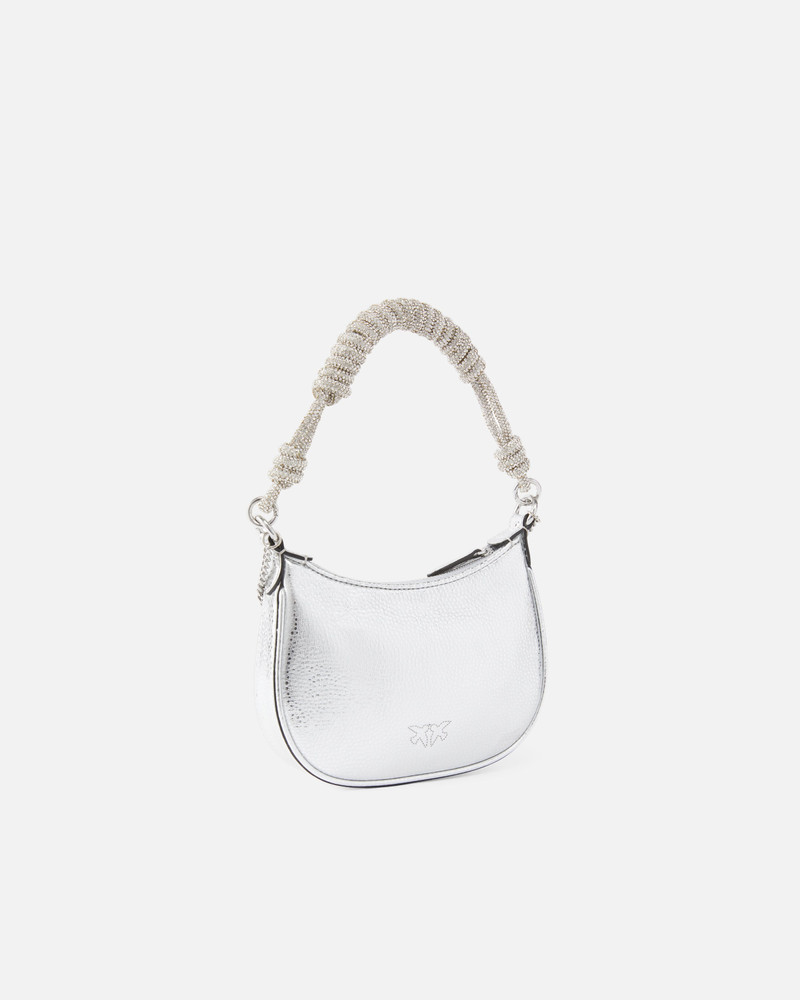 PINKO HALF MOON BABY HANDBAG IN LAMINATED LEATHER WITH RHINESTONES outlook
