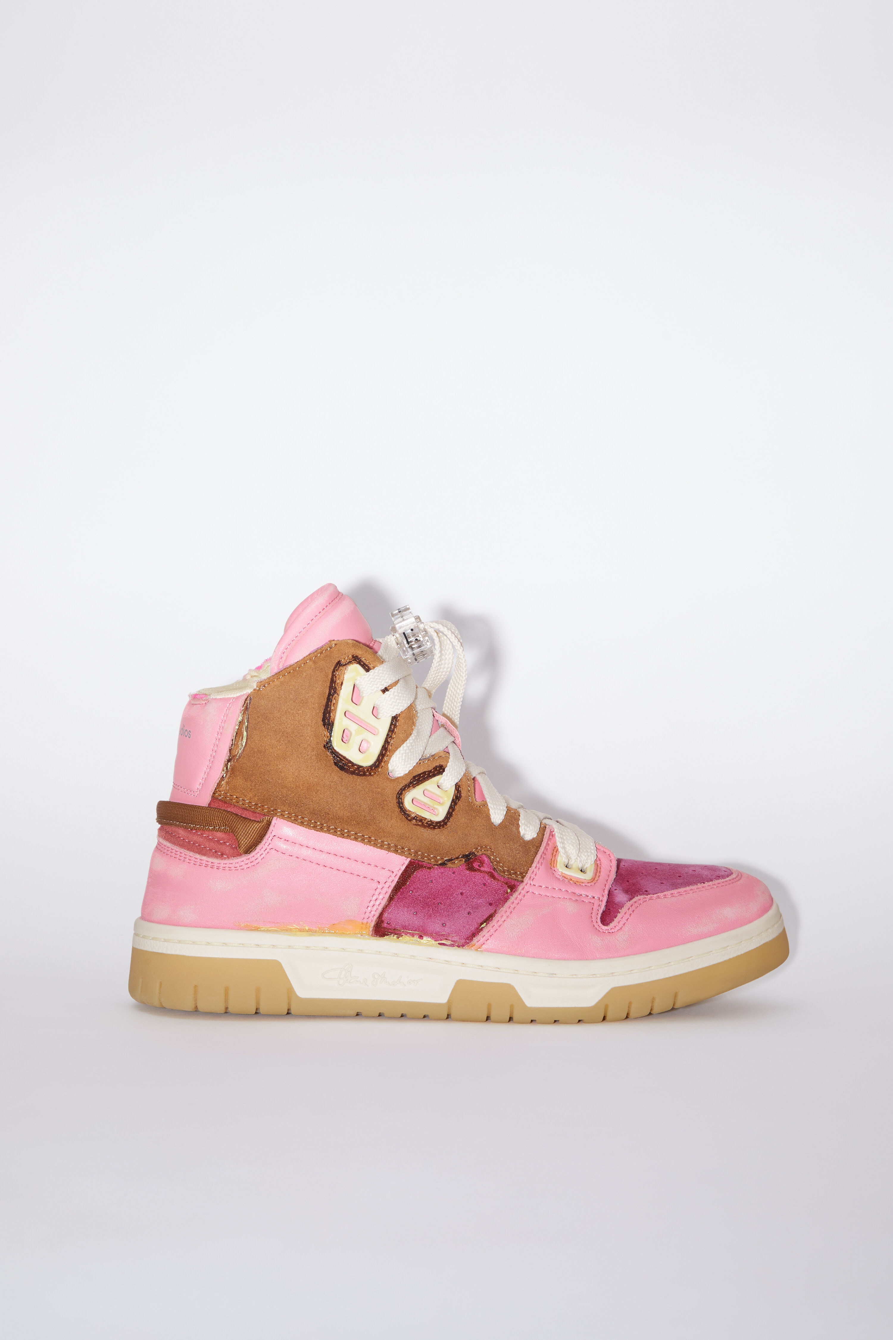High top leather sneakers - Pink/beige - 1