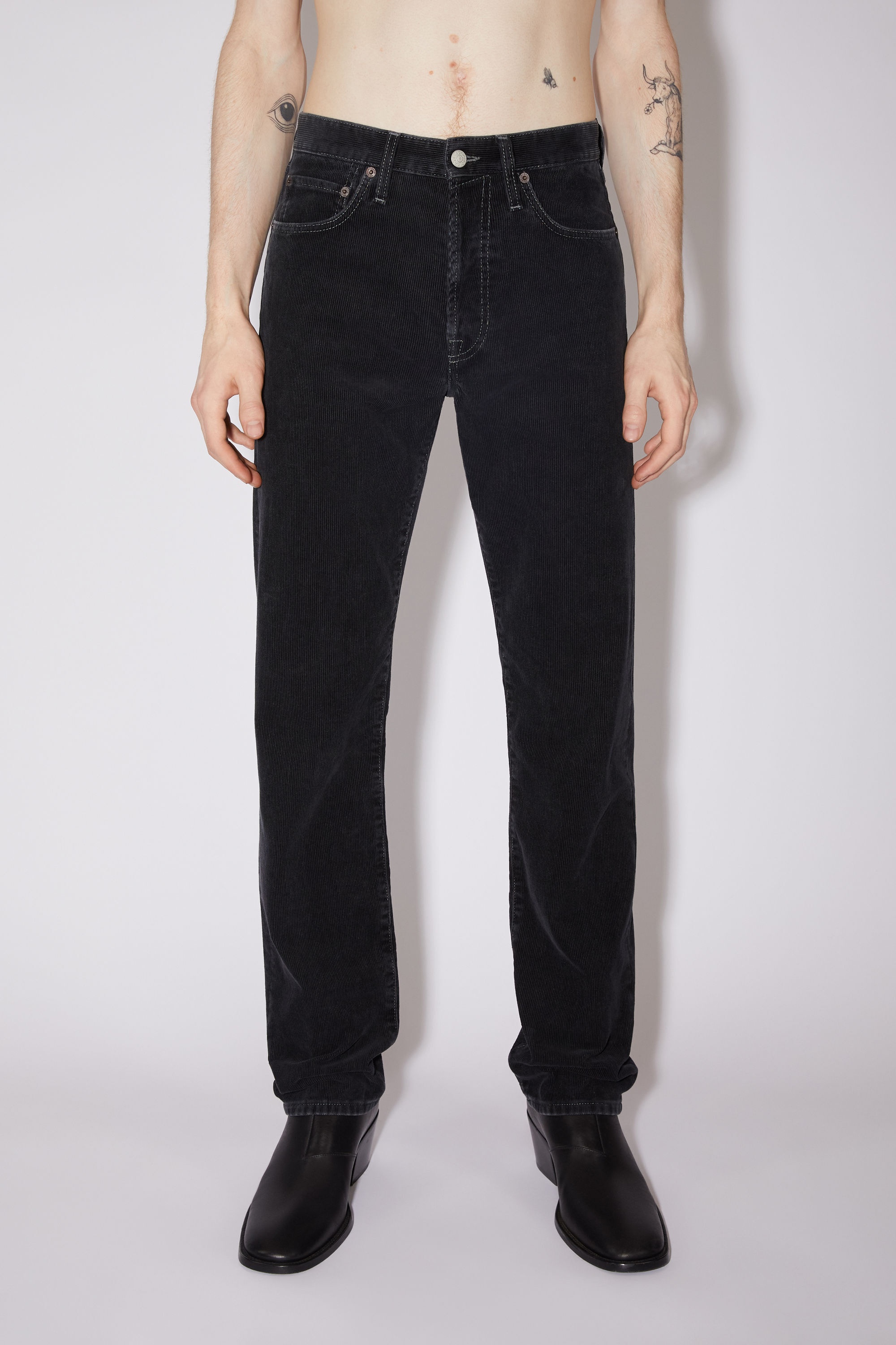 Straight fit corduroy trousers - Black - 2