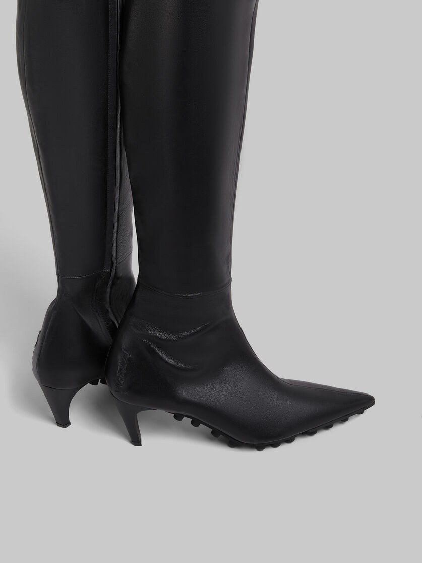 BLACK NAPPA KNEE-HIGH SPIKE BOOT - 4