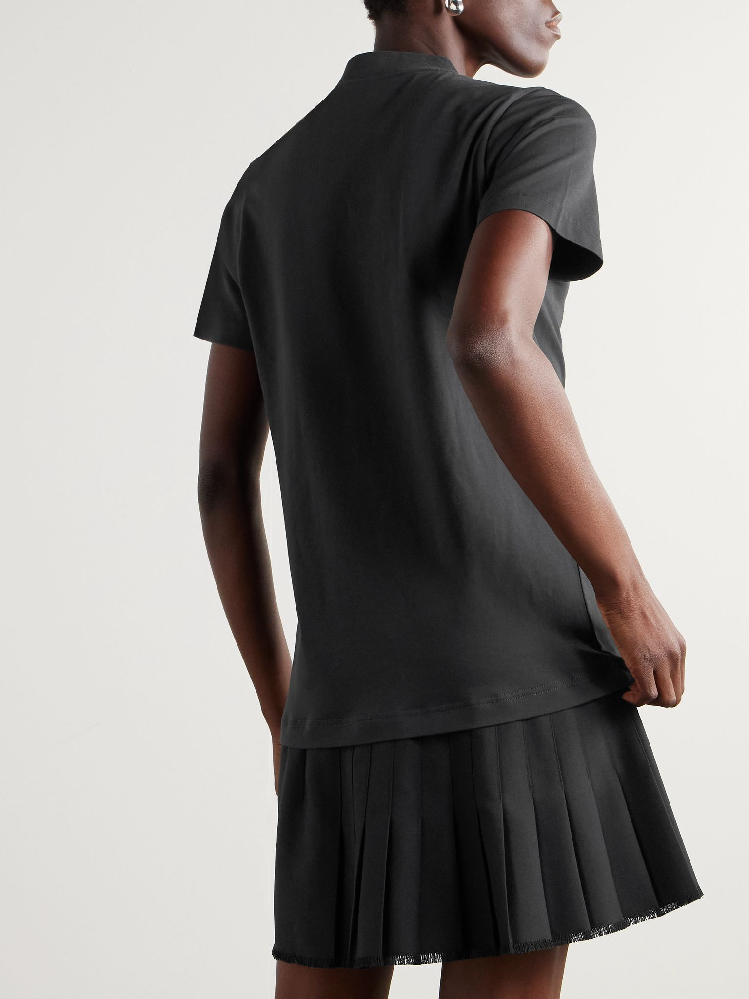 Layered frayed embellished cotton-jersey and wool-blend twill mini dress Dark gray - 3