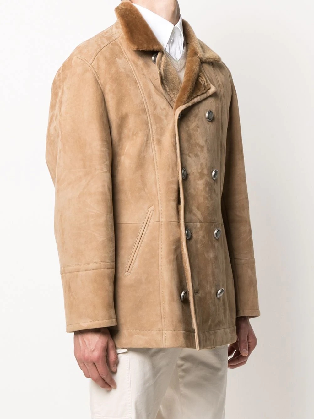 double-breasted shearling coat - 3