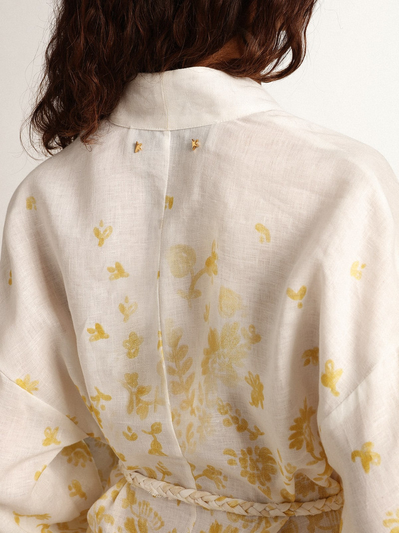 Resort Collection Mini Dress in linen with lemon yellow print 6