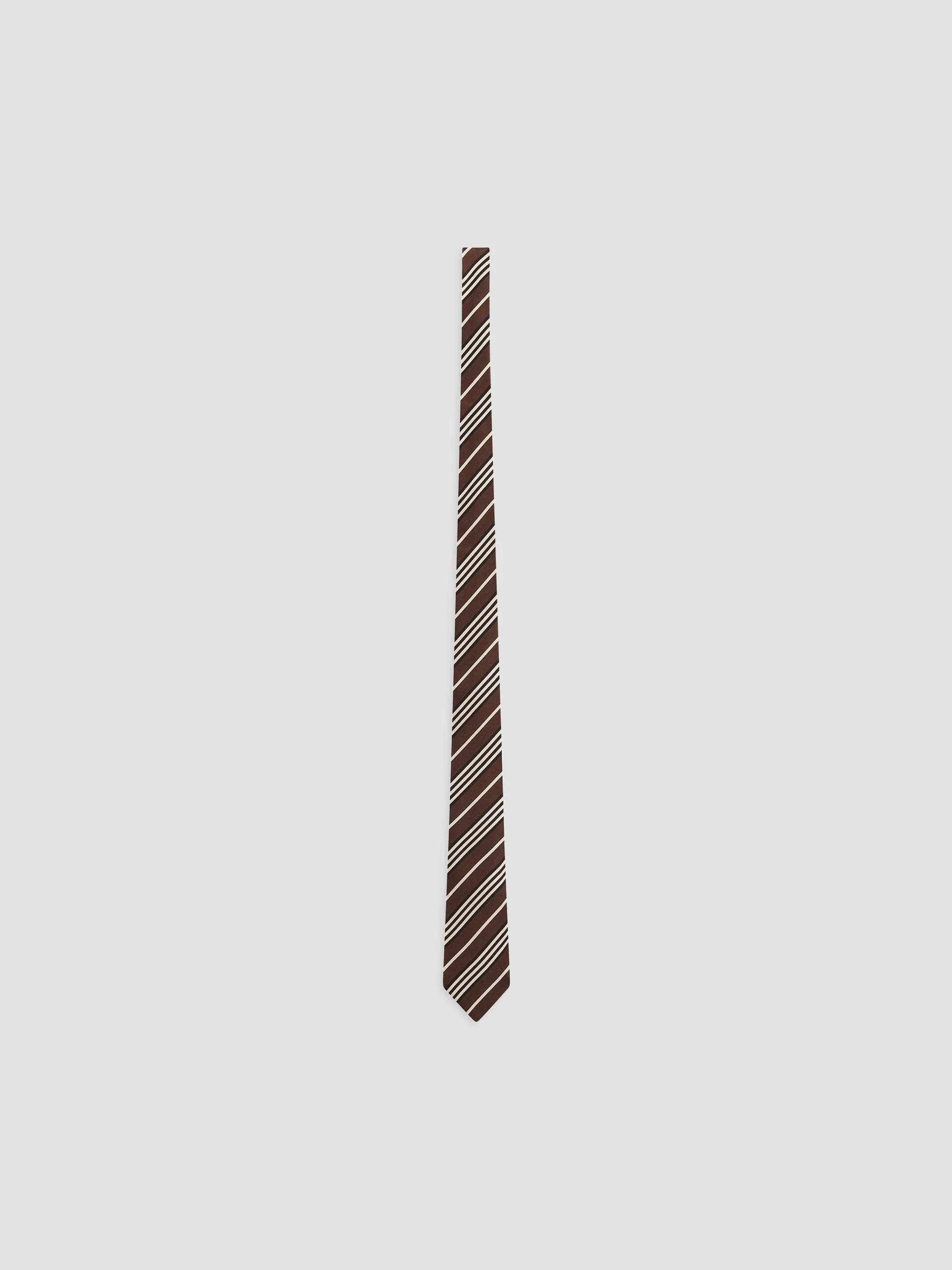 Men's Striped Tie in Silk - Brown Ivory - 1