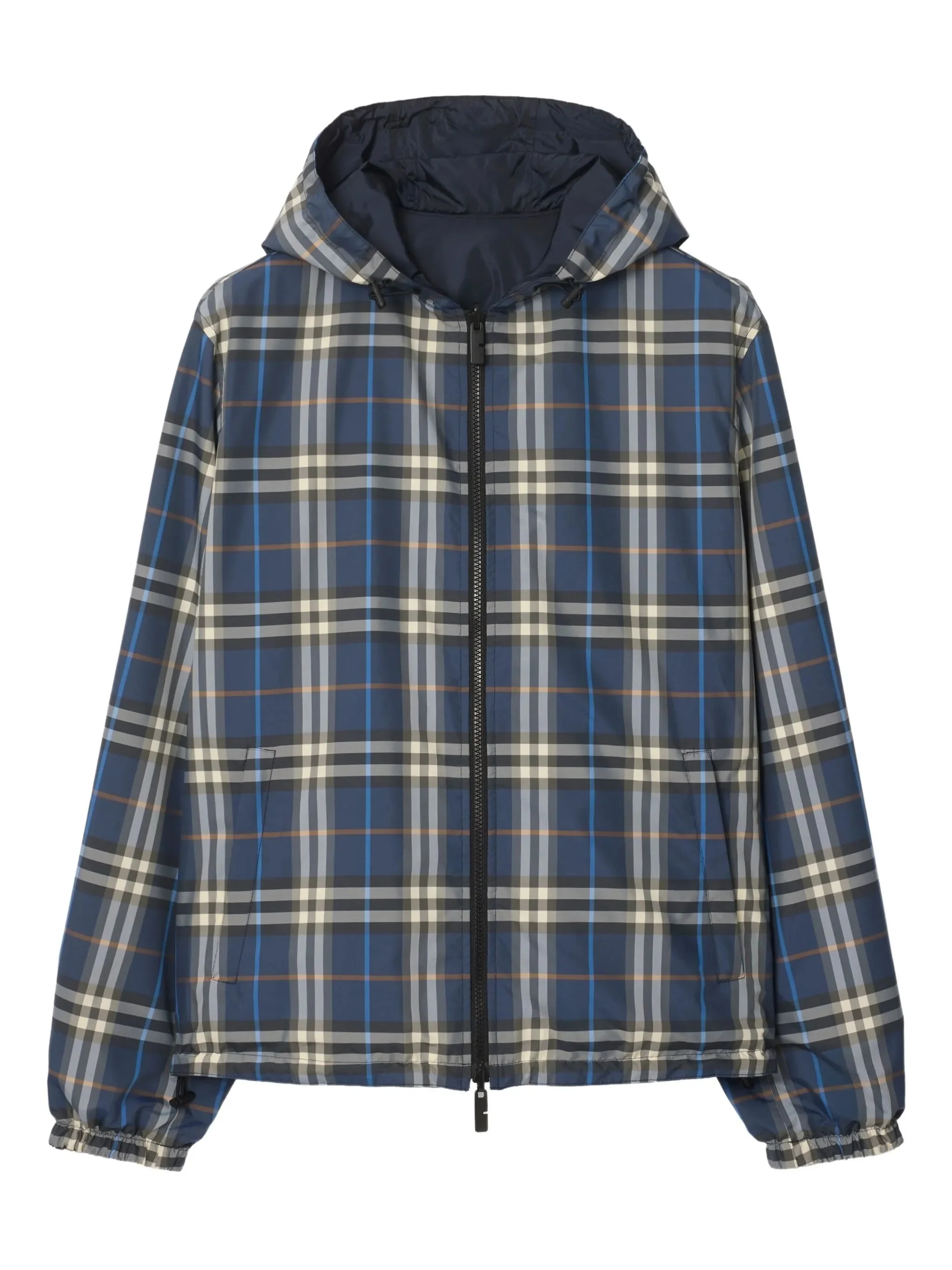 check-pattern hooded reversible jacket - 1