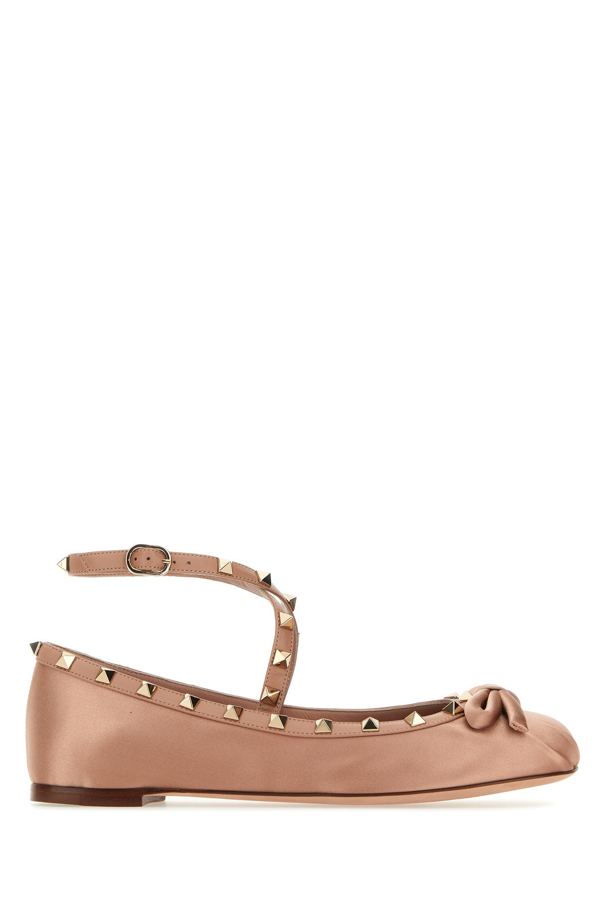 Powder pink satin Rockstud ballerinas - 1
