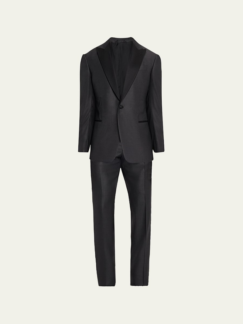 Men's Micro-Dot Silk Peak Lapel Tuxedo 1