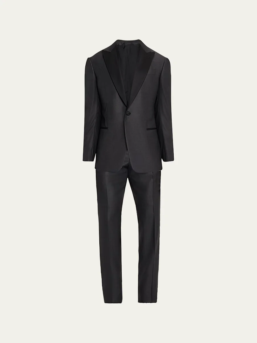 Men's Micro-Dot Silk Peak Lapel Tuxedo - 1