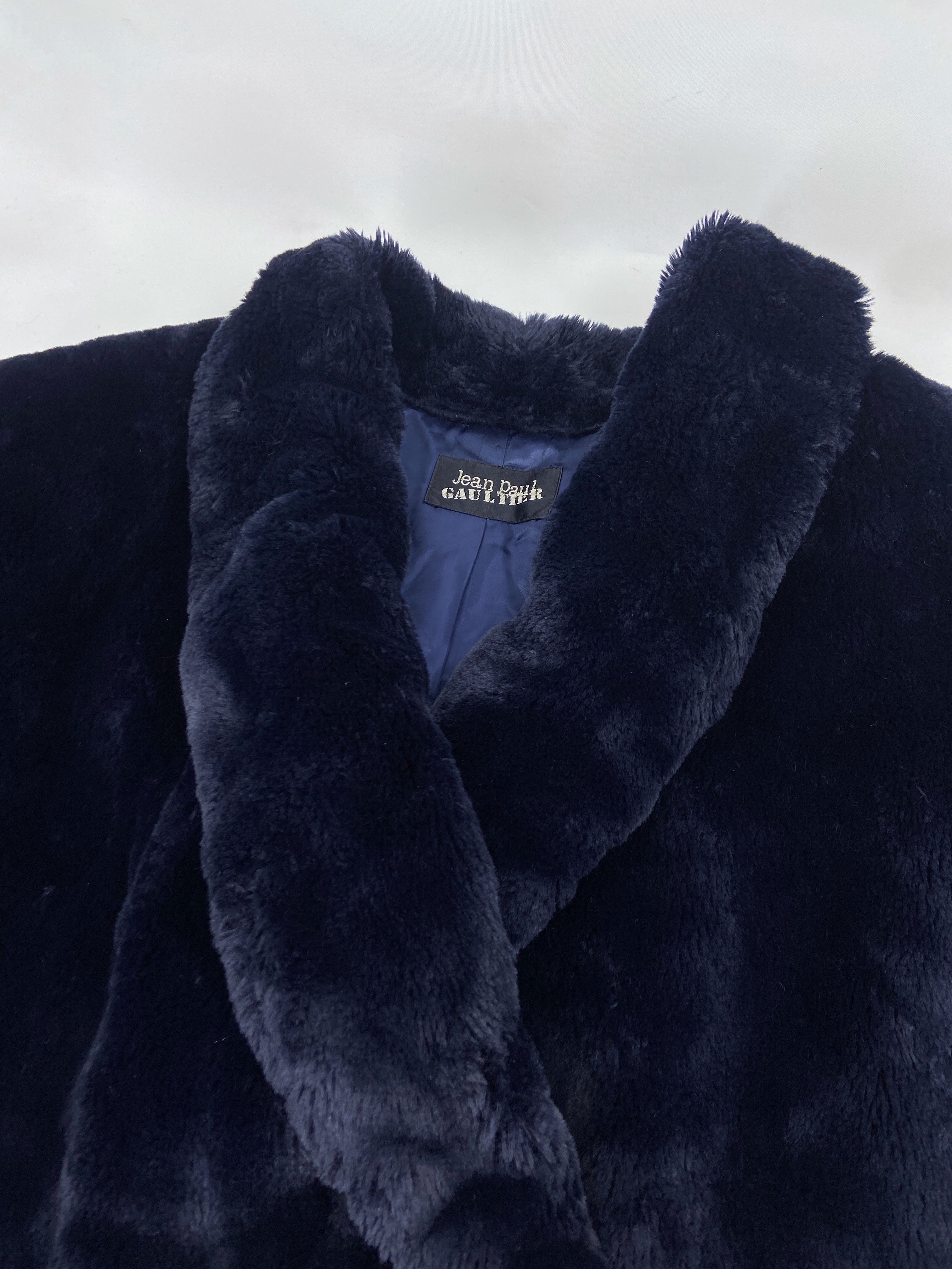 Jean Paul Gaultier 80s Lightening Blue Faux Fur Coat - 10
