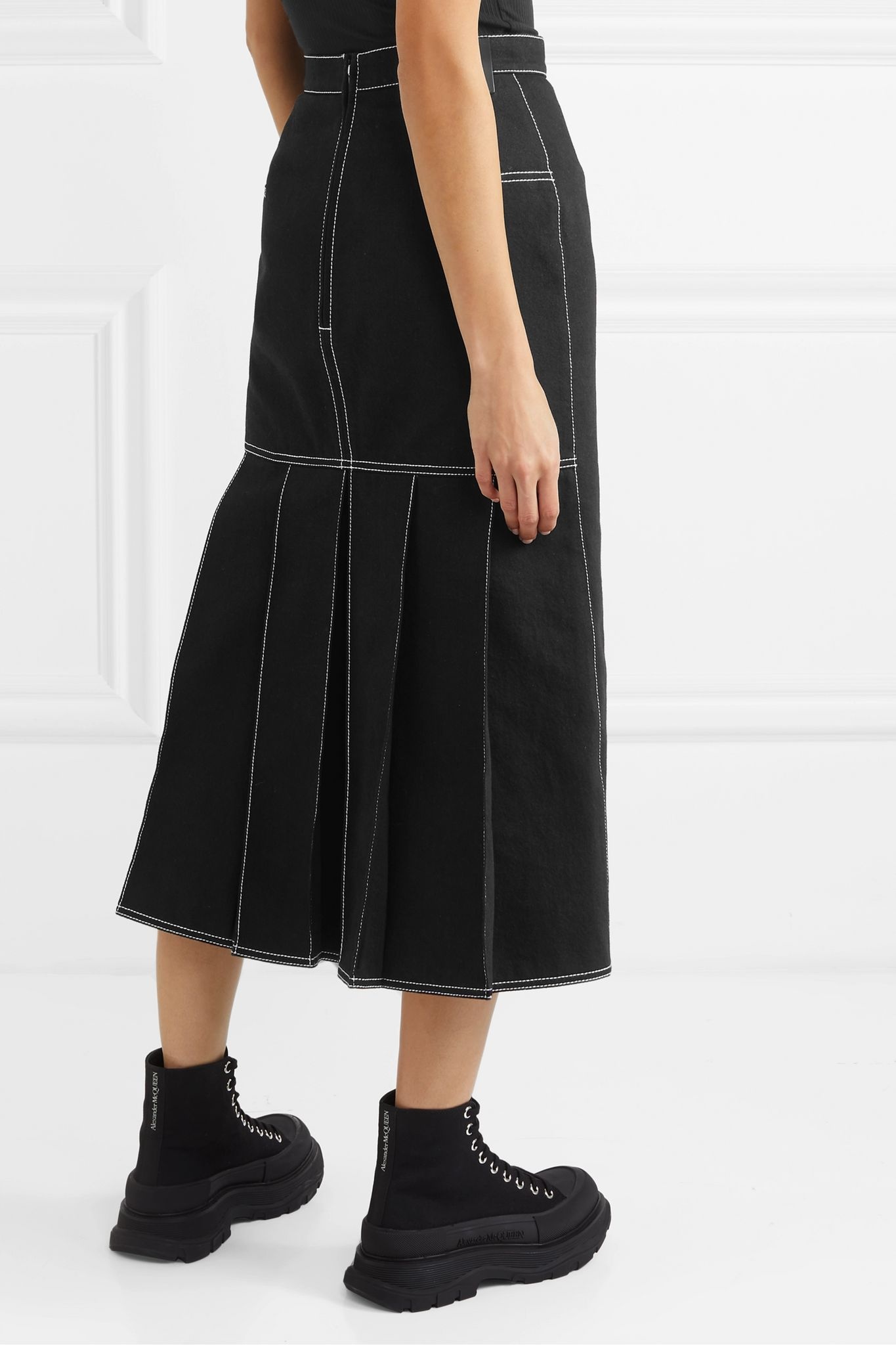 Pleated denim midi skirt - 4