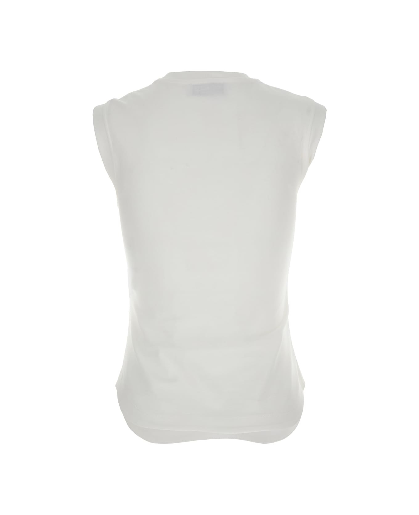 White Sleeveless Crewneck Top With Tonal Logo Embroidery On The Front In Cotton Woman - 2
