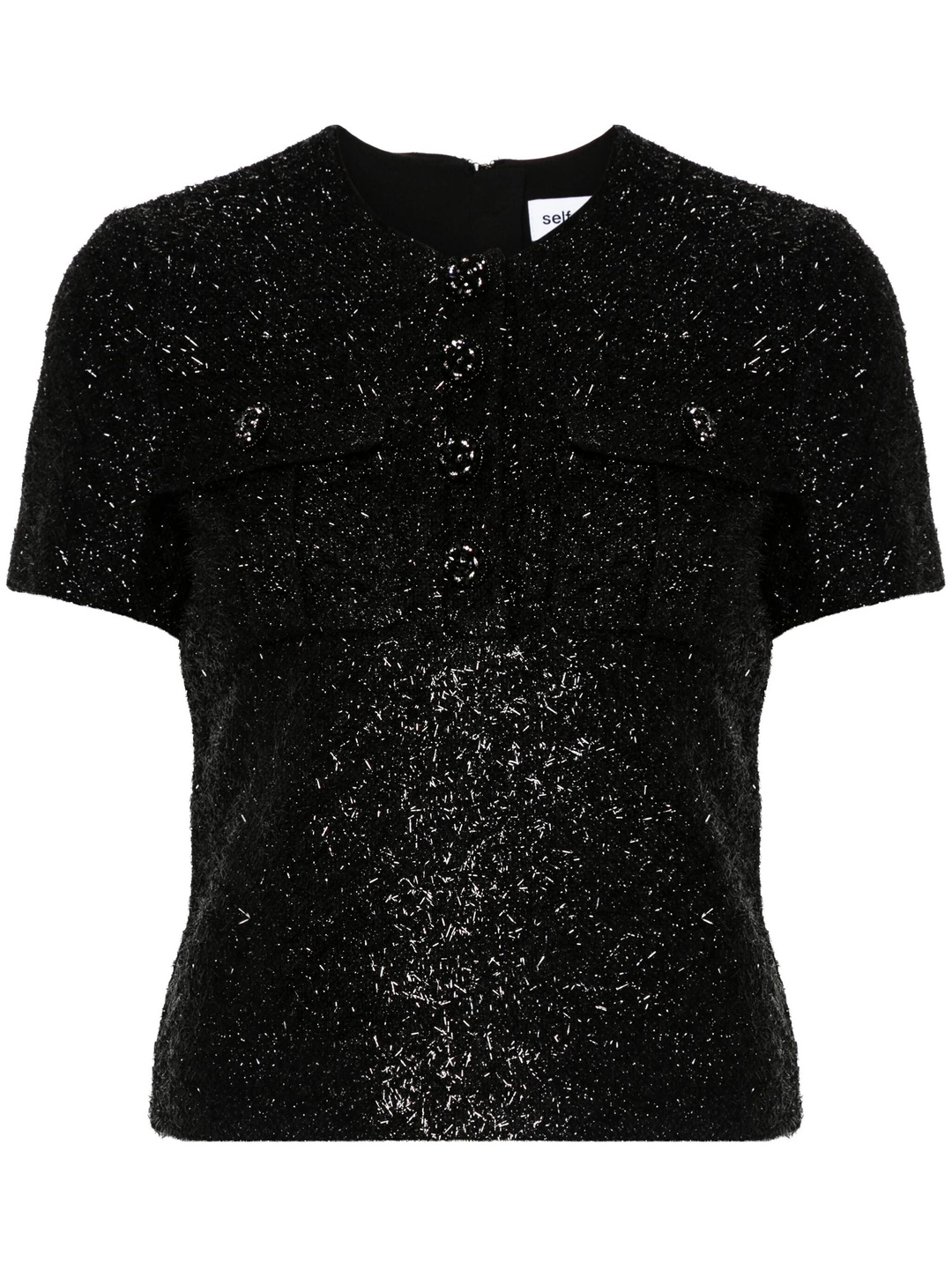 Black Tinsel Boucle Top - 1