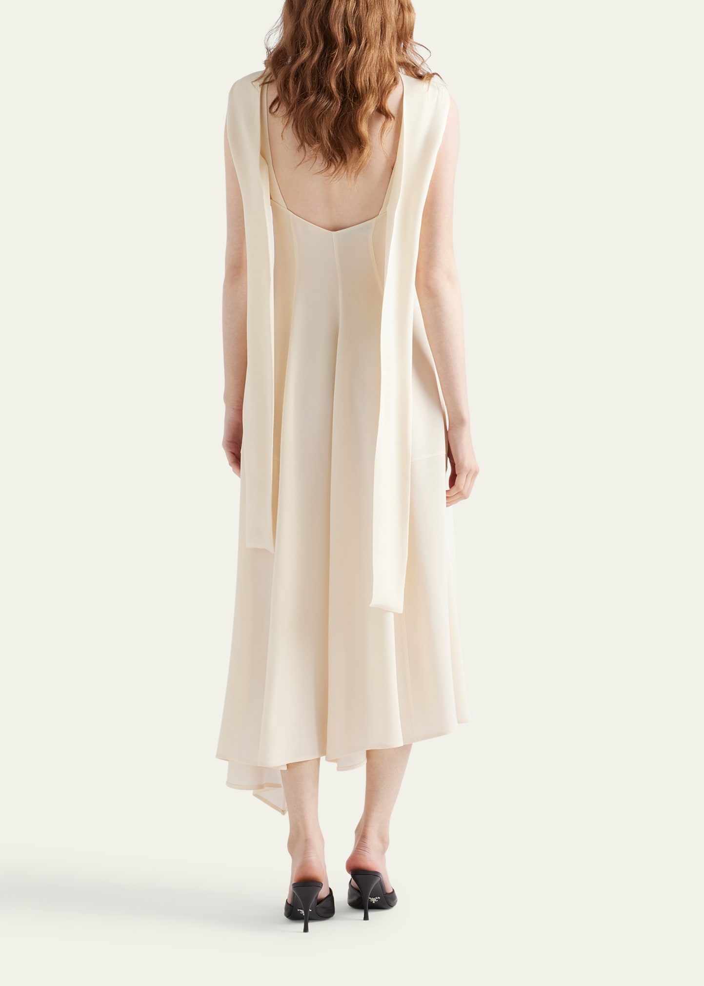 Neck-Scarf Backless Cady Crepe Midi Dress - 3