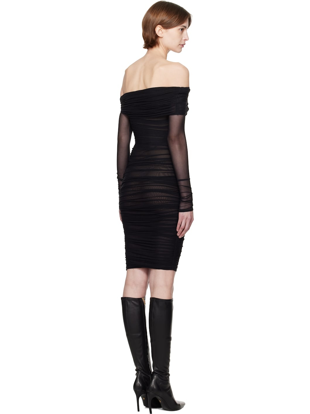 Black Off-Shoulder Ruched Minidress - 3