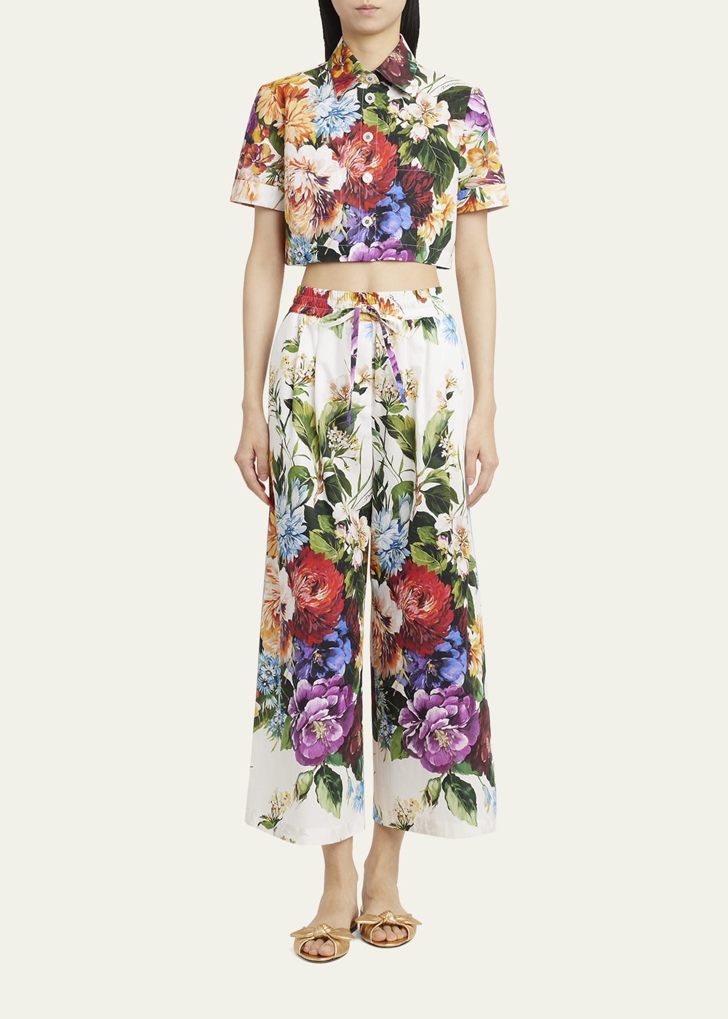 Floral Popline Straight-Leg Ankle Pull-On Pants - 2