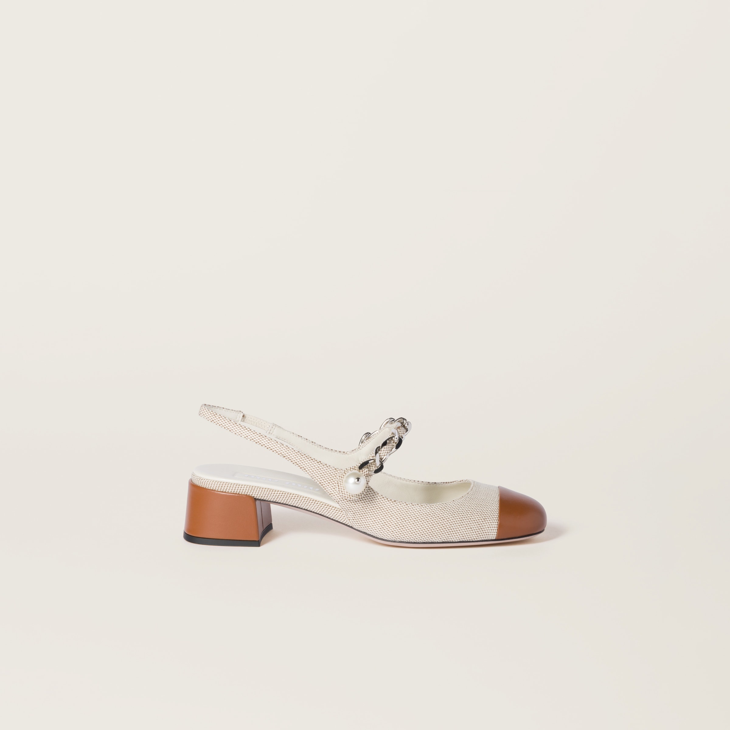 Canvas and leather slingback pumps - 2